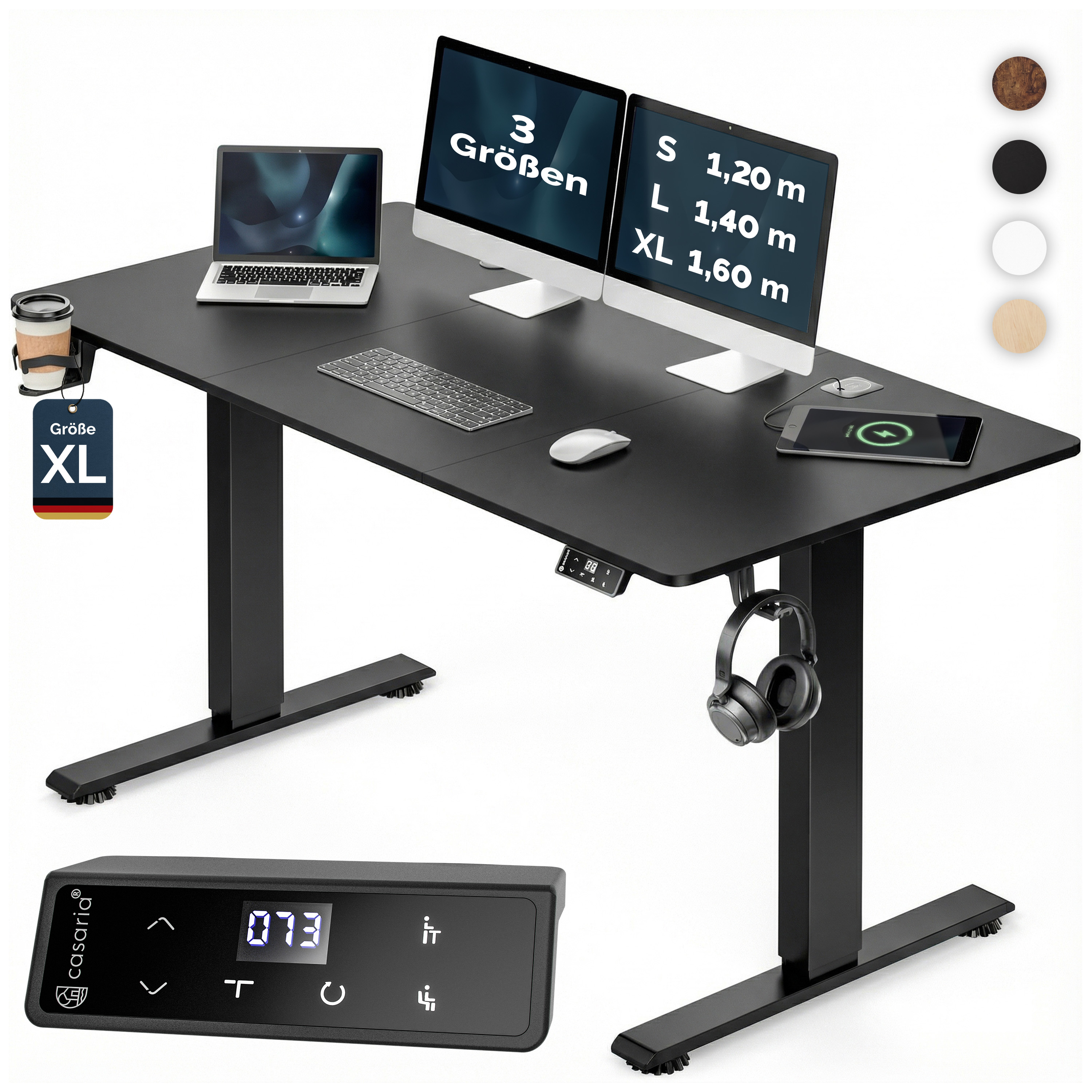 Höhenverstellbarer Schreibtisch Schwarz 160x75x72-117cm – Bild 2