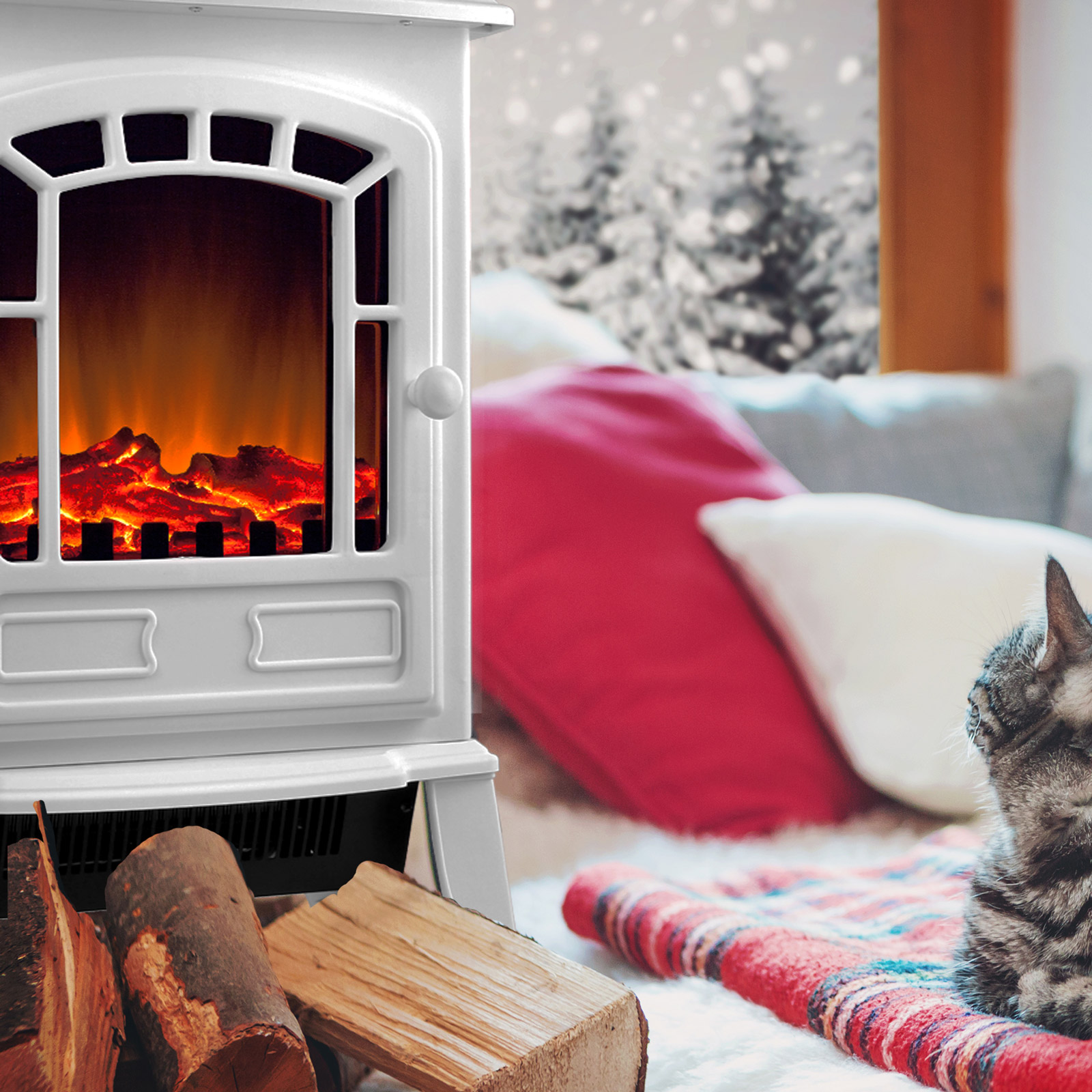 Elektrischer Kamin Weiß 2000W mit Heizung – Bild 2