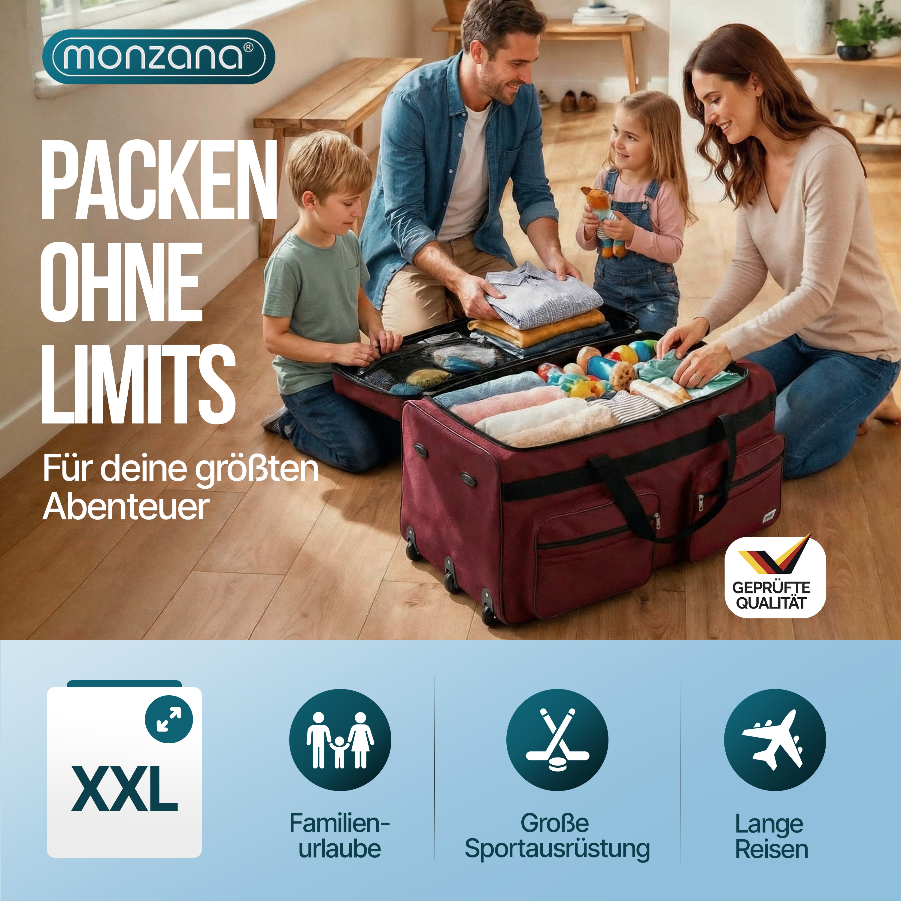 XXL Reisetasche mit Trolleyfunktion 160L rot – Bild 2