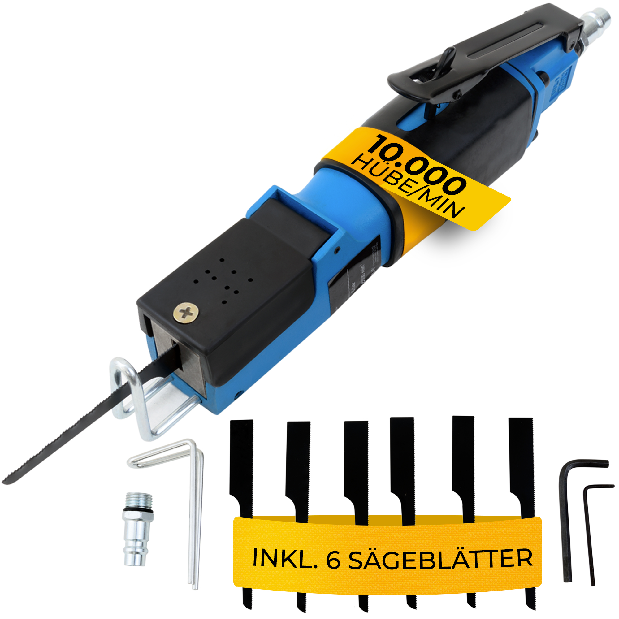 Druckluft-Karosseriesäge Blau/Schwarz inkl Sägeblätter – Bild 2