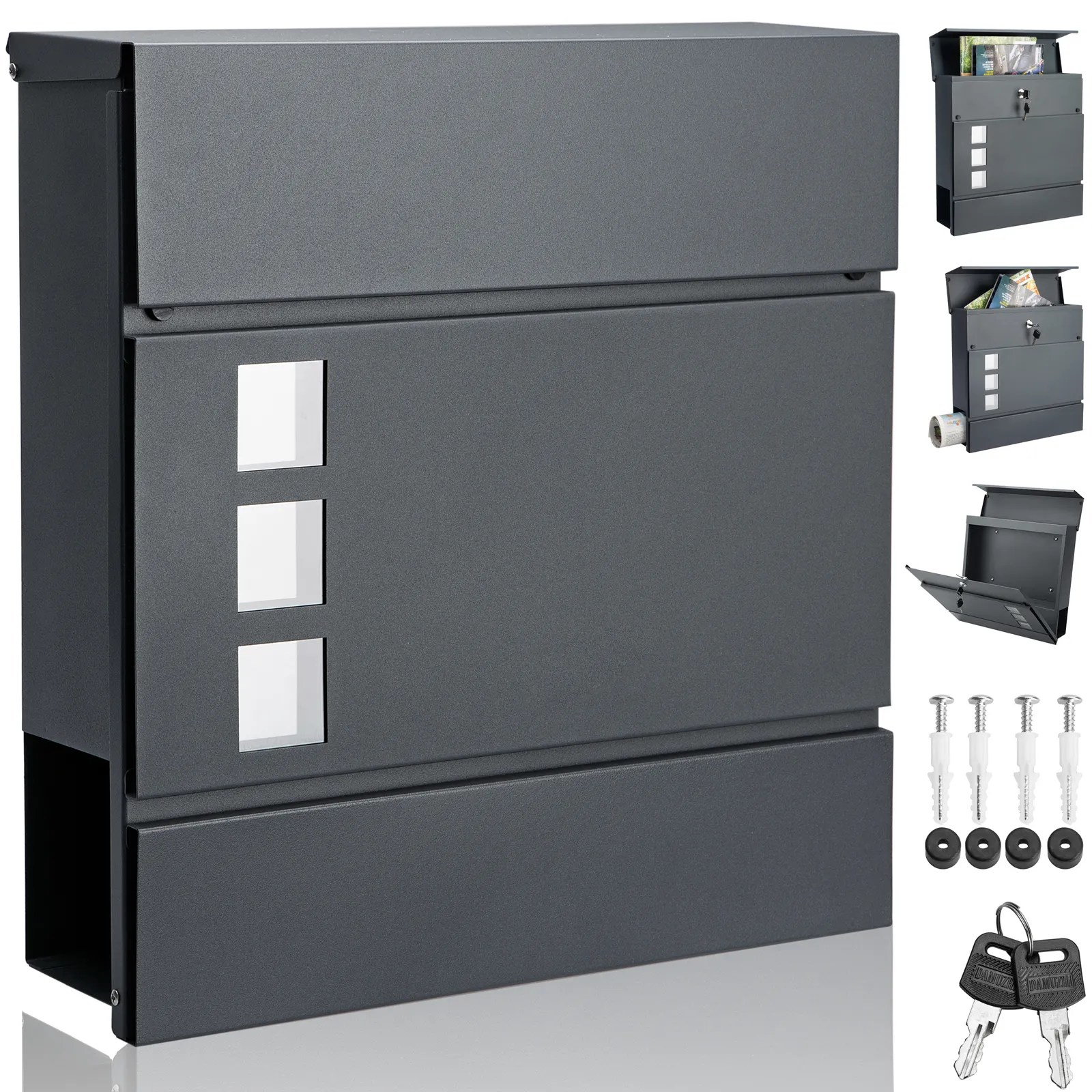 Designer Briefkasten mit Sichtfenster Anthrazit Designer Briefkasten mit Sichtfenster Anthrazit