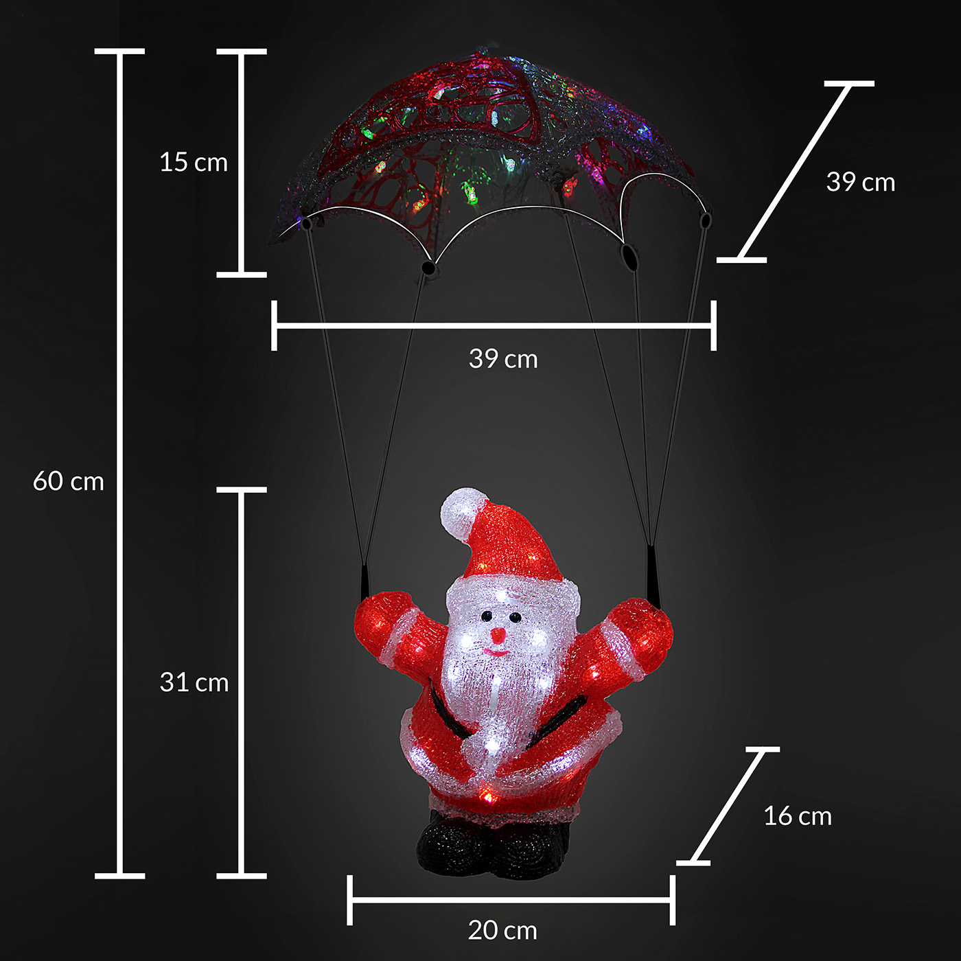 LED Acryl Figur Weihnachtsmann mit Fallschirm – Bild 2