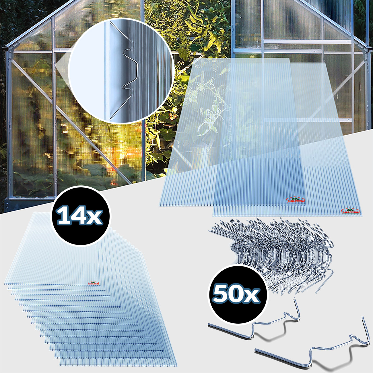 Doppelstegplatten 14er-Set 4 mm UV-beständig mit 50 rostfreien Clips – Bild 2