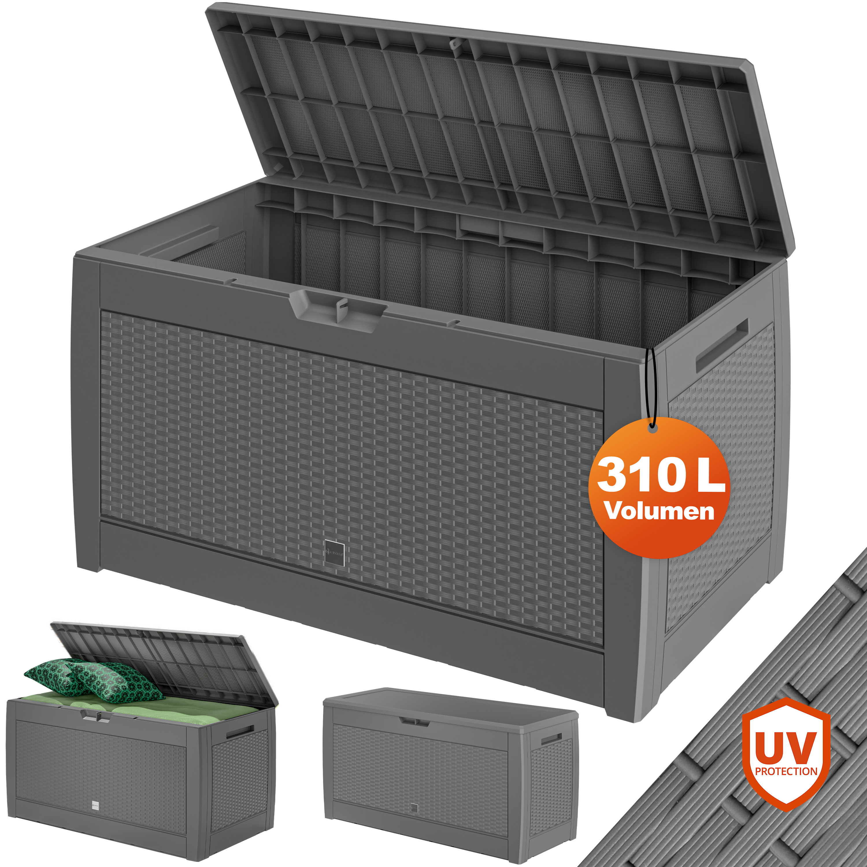 Gartenbox Rato 310L Grau Rattan Optik wasserdicht – Bild 2