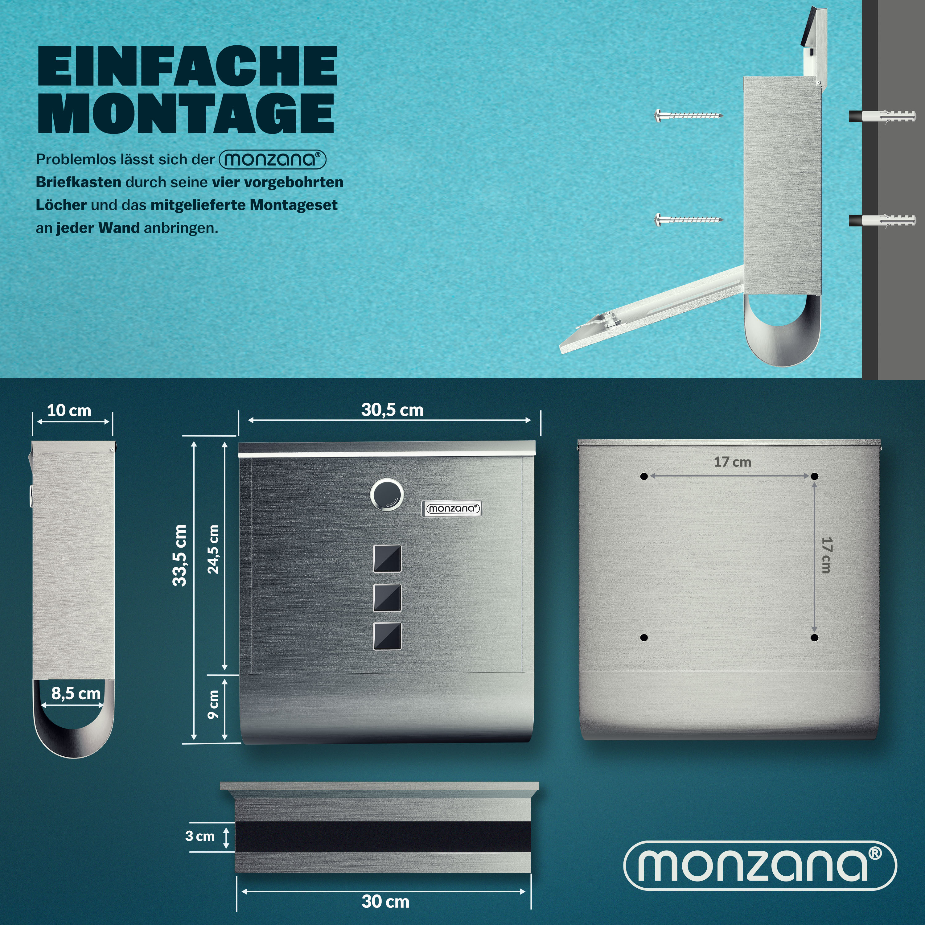 Briefkasten mit Zeitungsrohr Edelstahl Silber – Bild 2