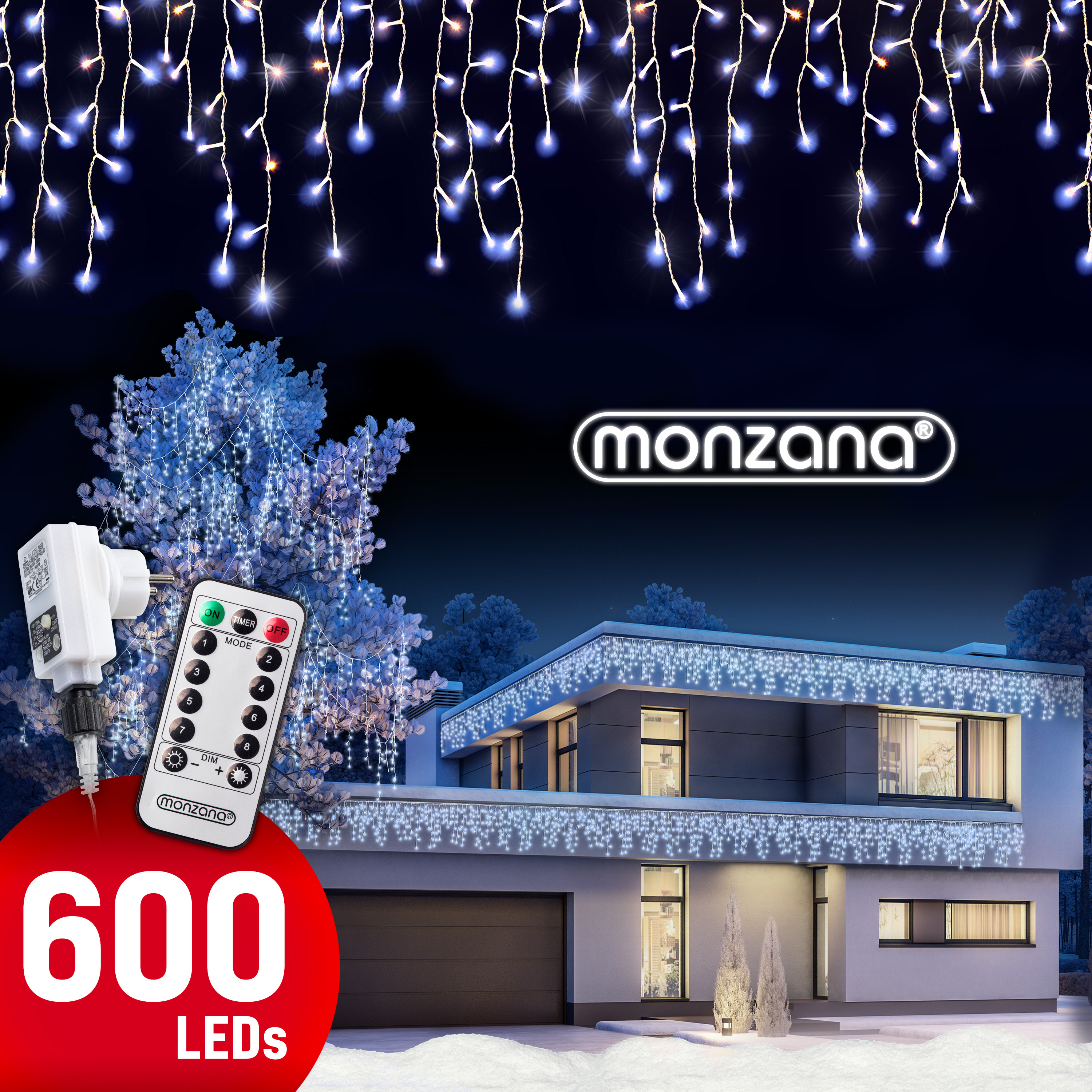 Regenlichterkette LED Kaltweiß 20m Fernbedienung – Bild 2