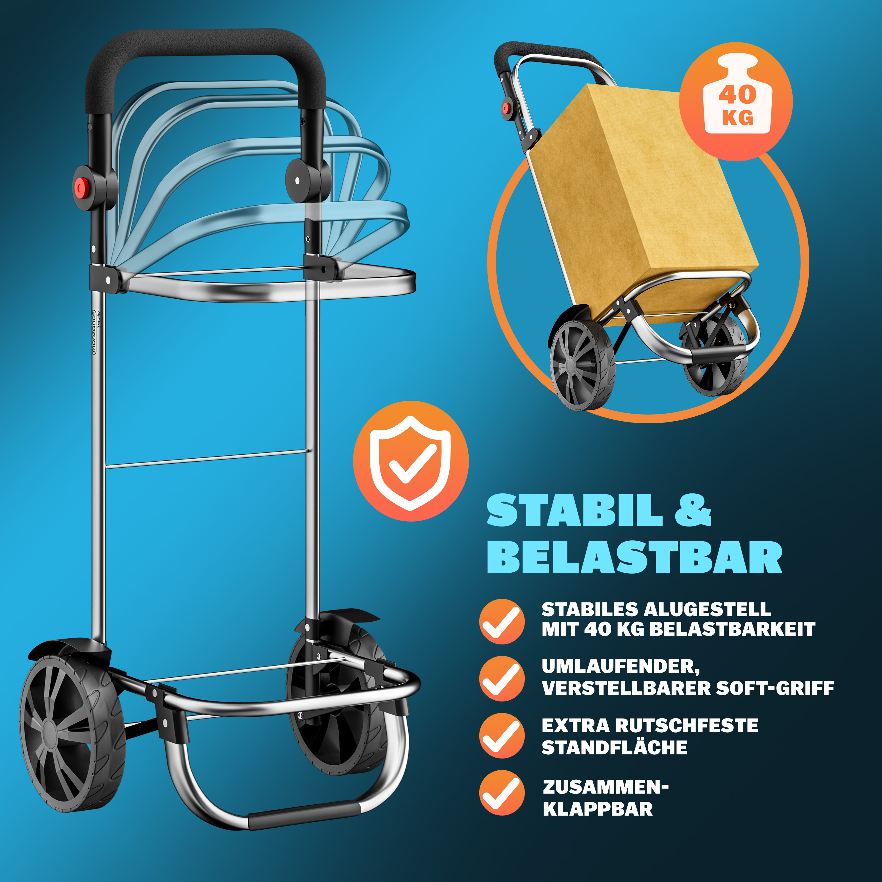 Einkaufstrolley Schwarz Alu 56L 31x24x54cm – Bild 2