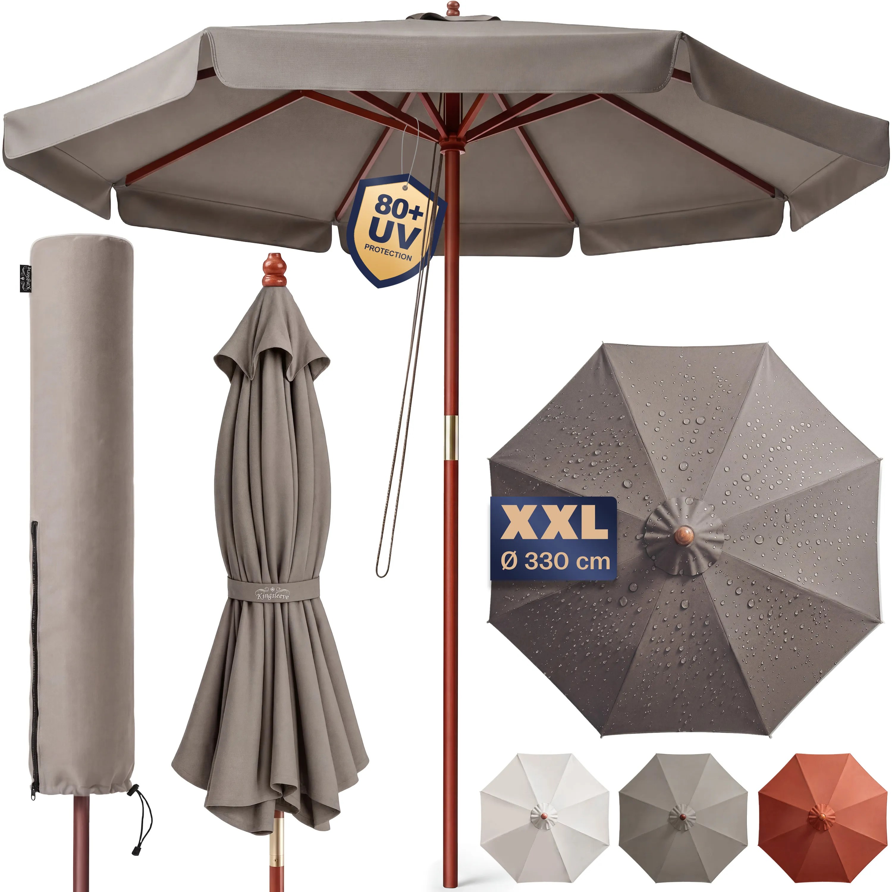 Sonnenschirm Taupe Holz Ø330cm UV-Schutz 80+ Sonnenschirm Taupe Holz Ø330cm UV-Schutz 80+