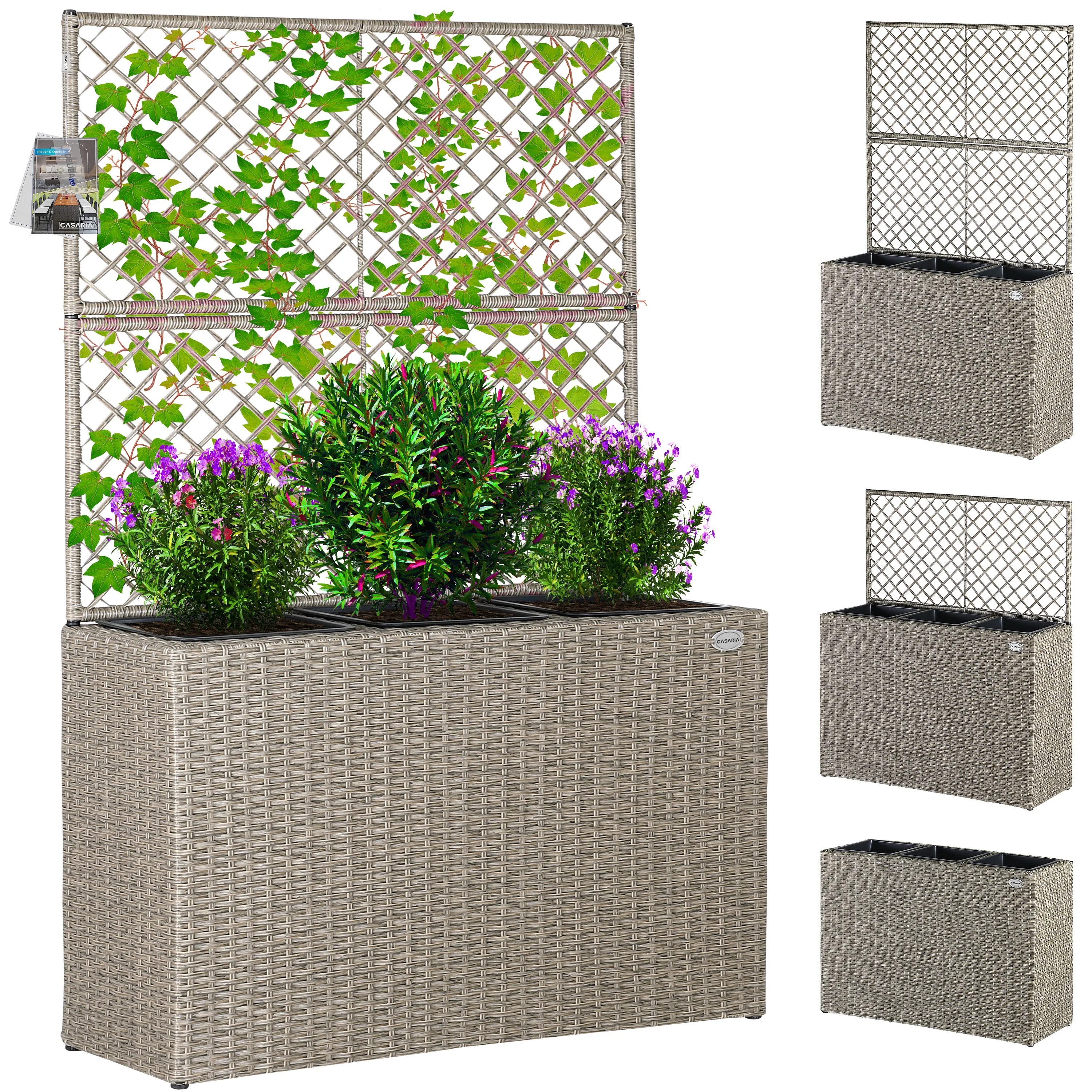 Polyrattan Blumenkasten mit Rankgitter Creme Polyrattan Blumenkasten mit Rankgitter Creme