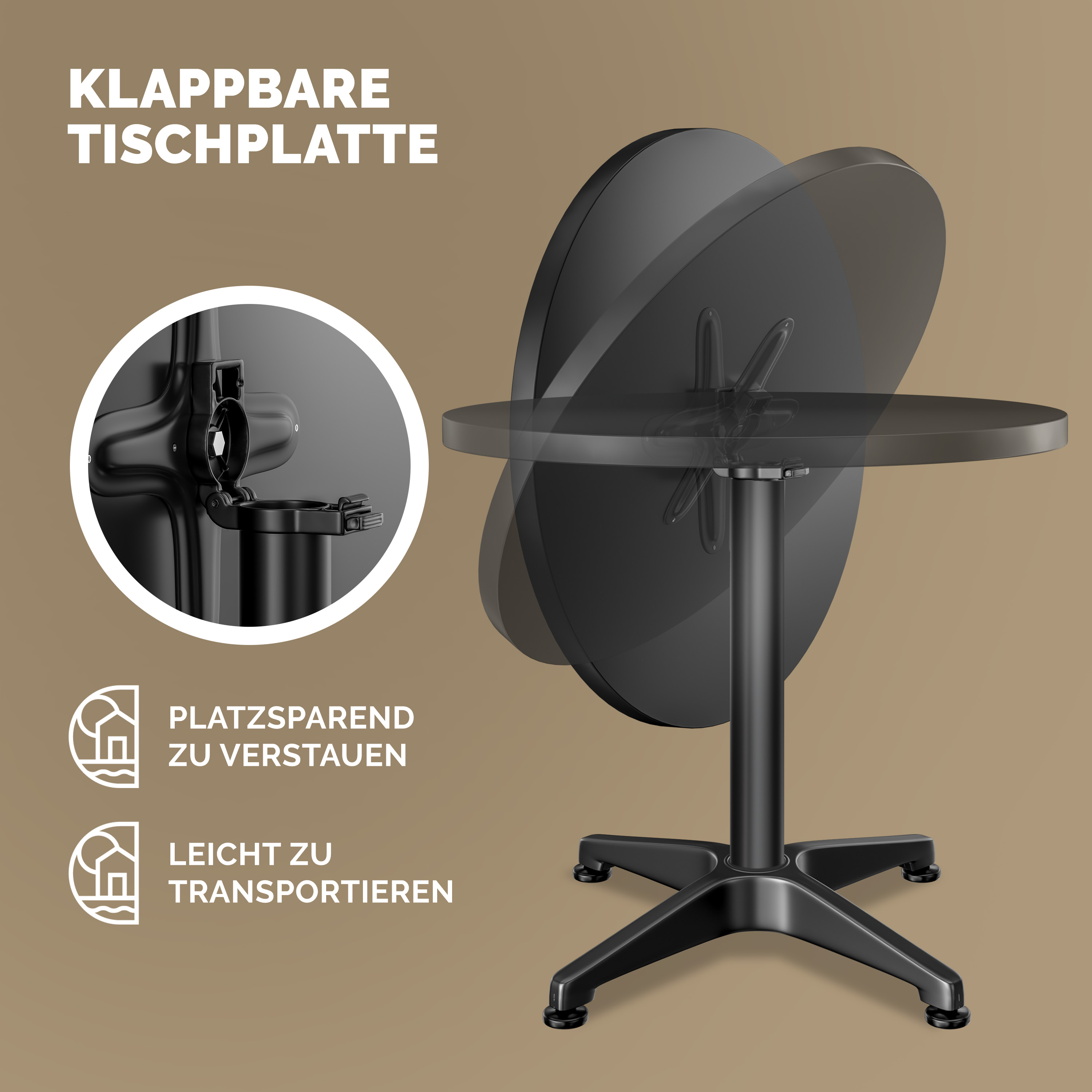 Stehtisch Ø60cm höhenverstellbar 70/115cm klappbar Alu Schwarz – Bild 2