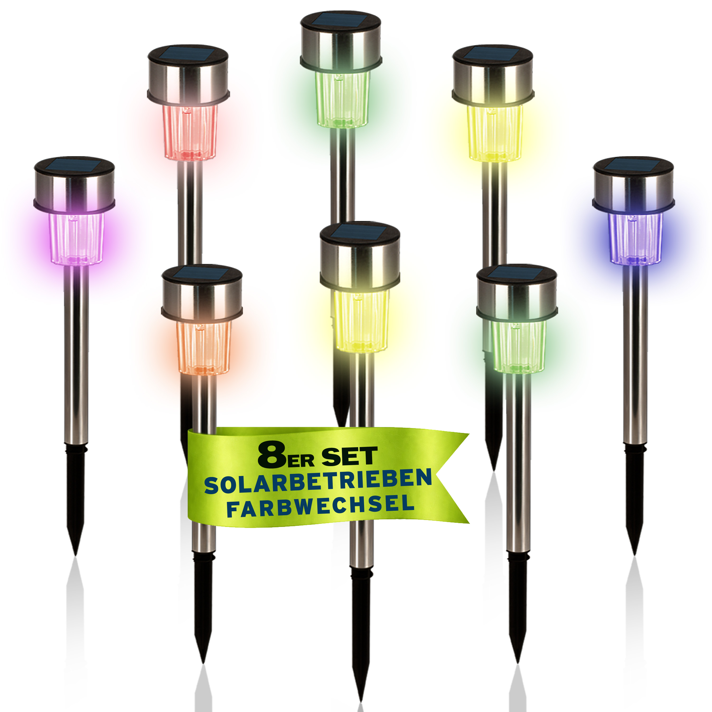 LED Solarleuchte 8er-Set Edelstahl Multicolor – Bild 2