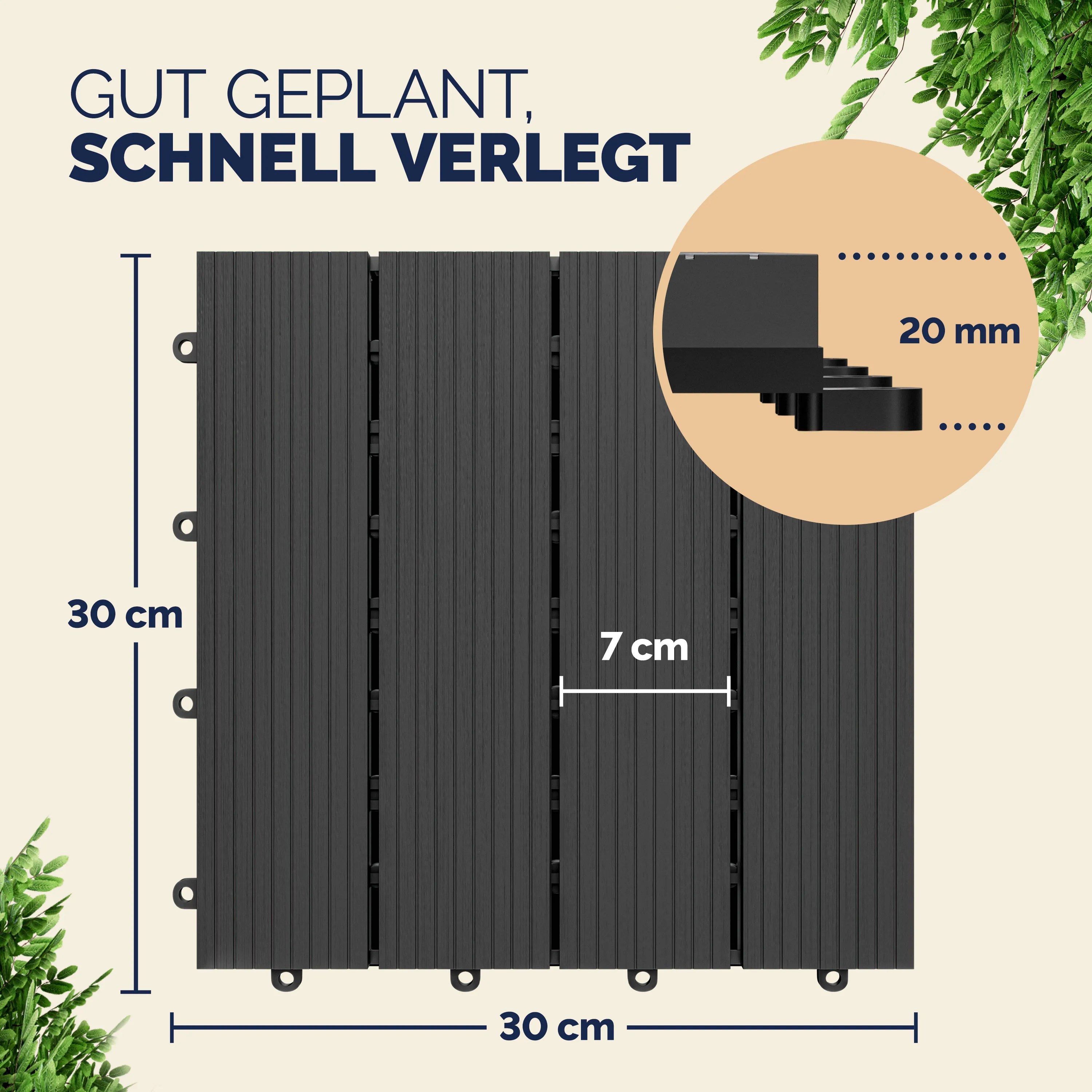 WPC Fliesen 66er-Set Klassik Anthrazit - 30x30cm – Bild 2