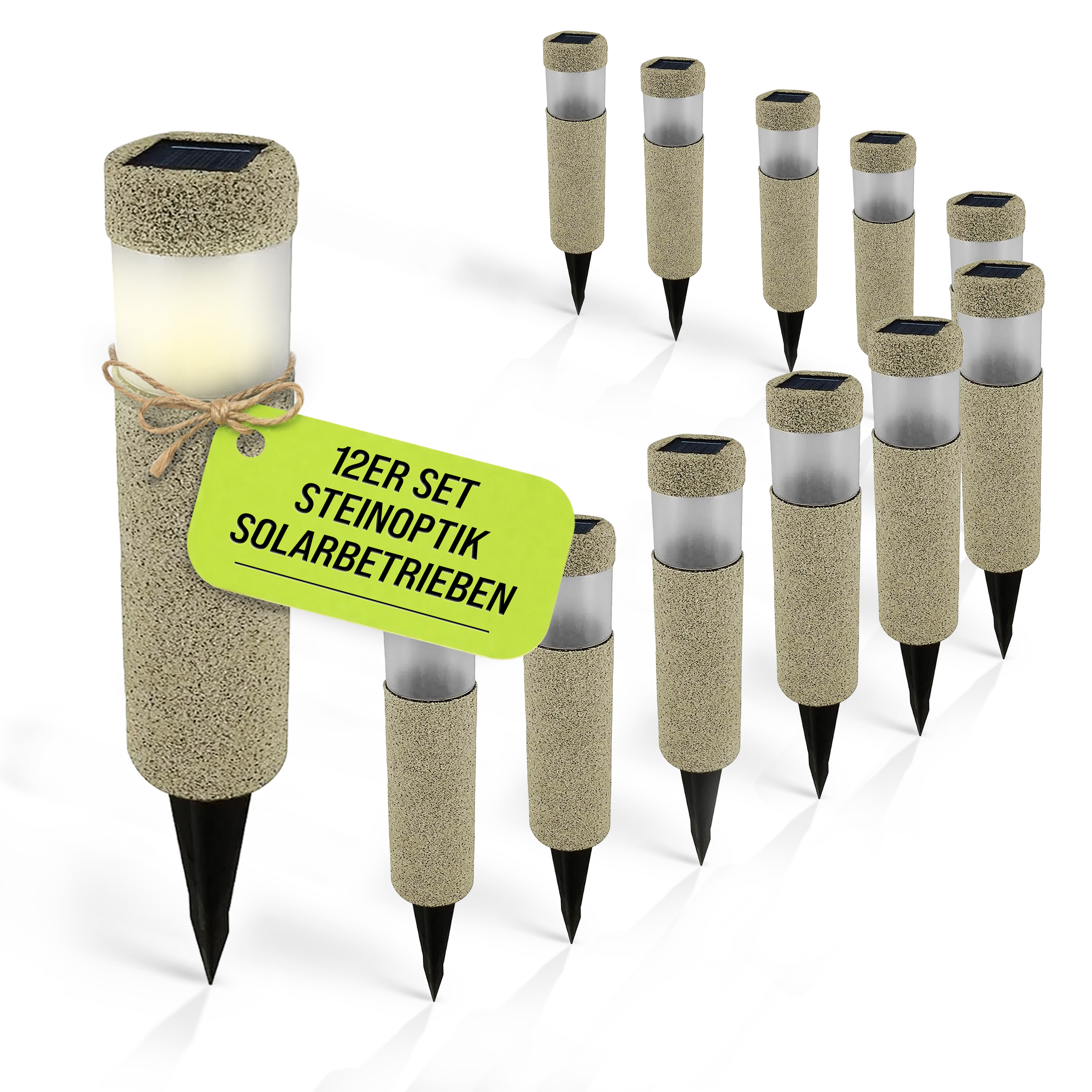 LED Solarleuchte 12er-Set Beige-Grau Steinoptik – Bild 2