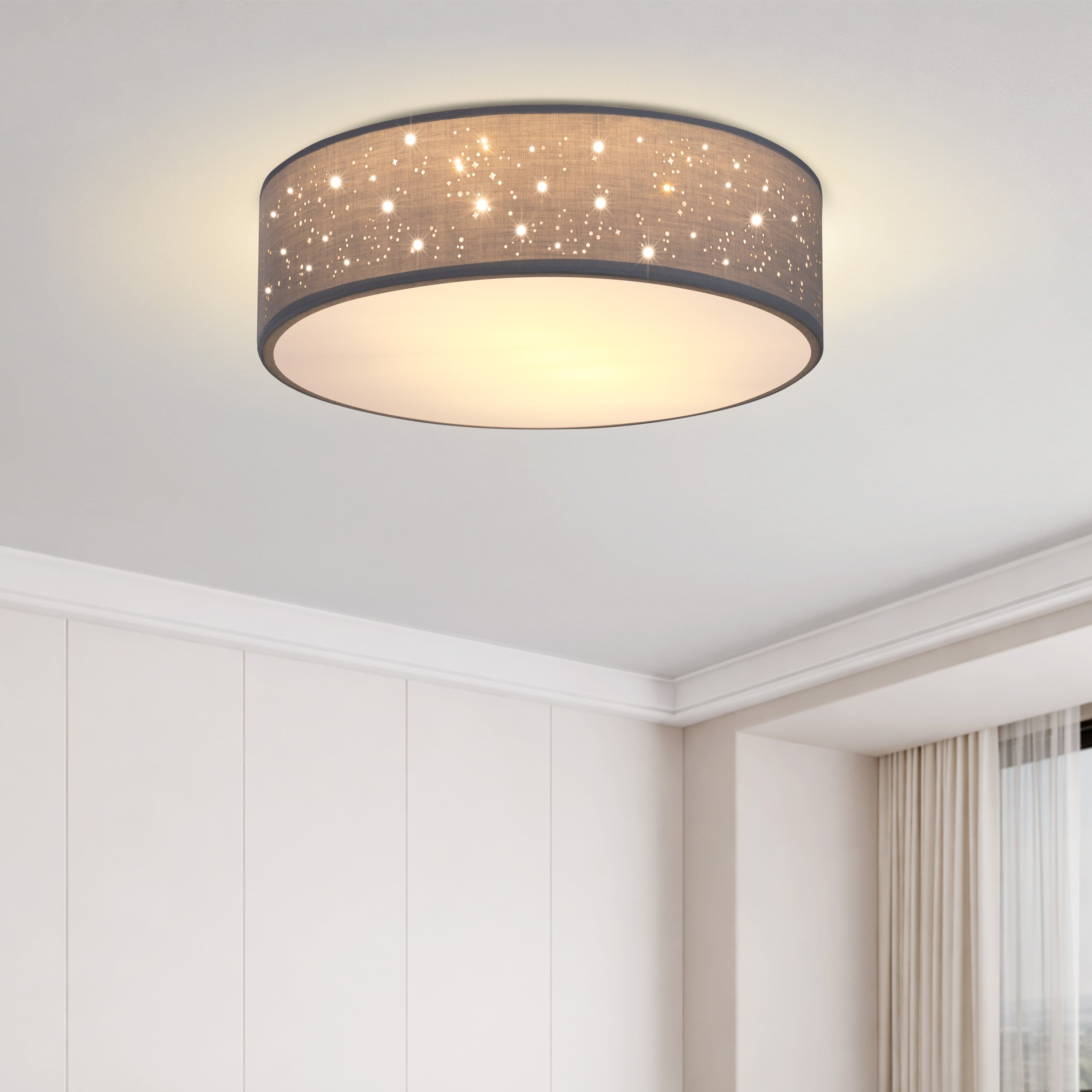 Deckenlampe Grau Stoff Ø30cm Sternenhimmel – Bild 2