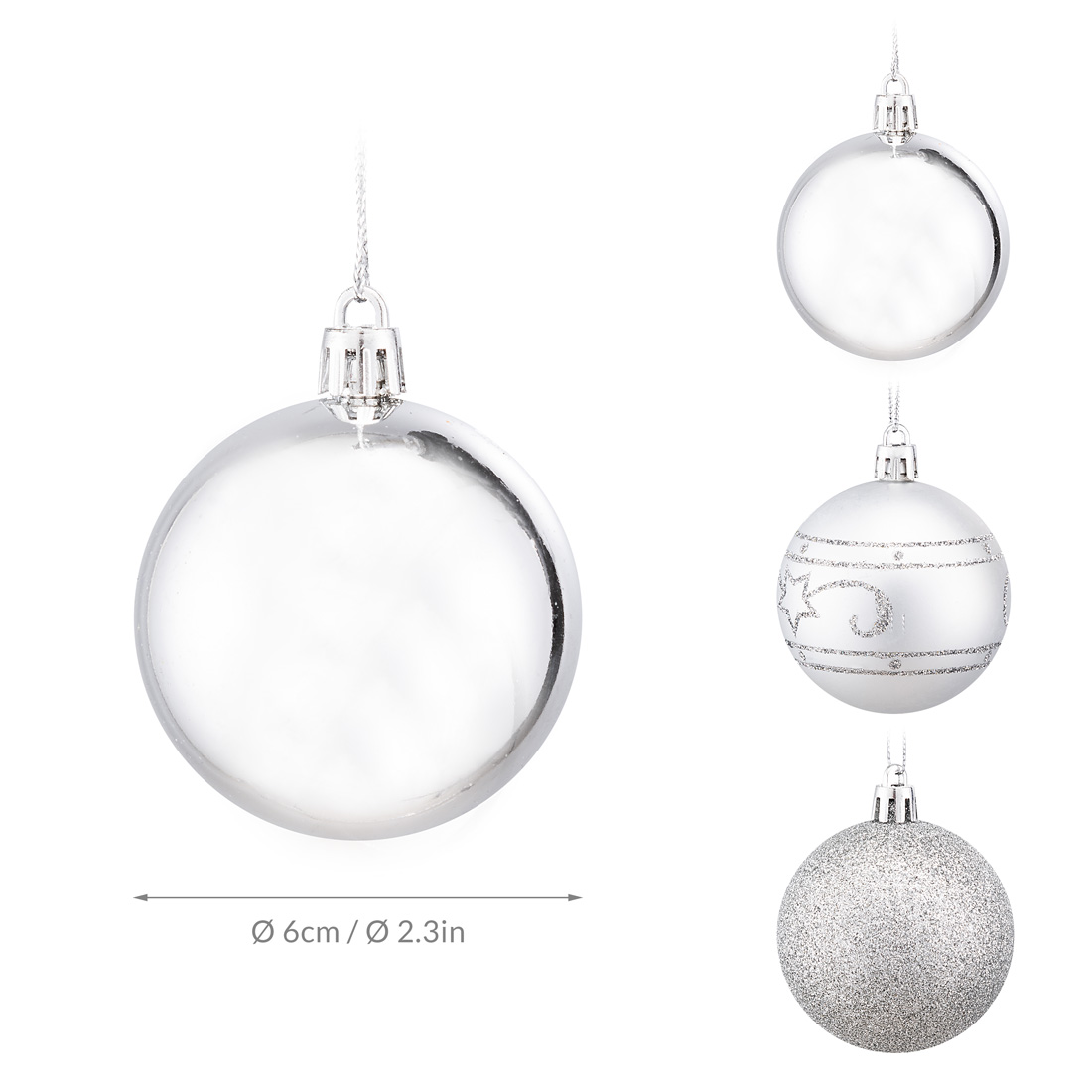 Weihnachtskugeln Silber 24 tlg in matt glänzend & glitzernd – Bild 2