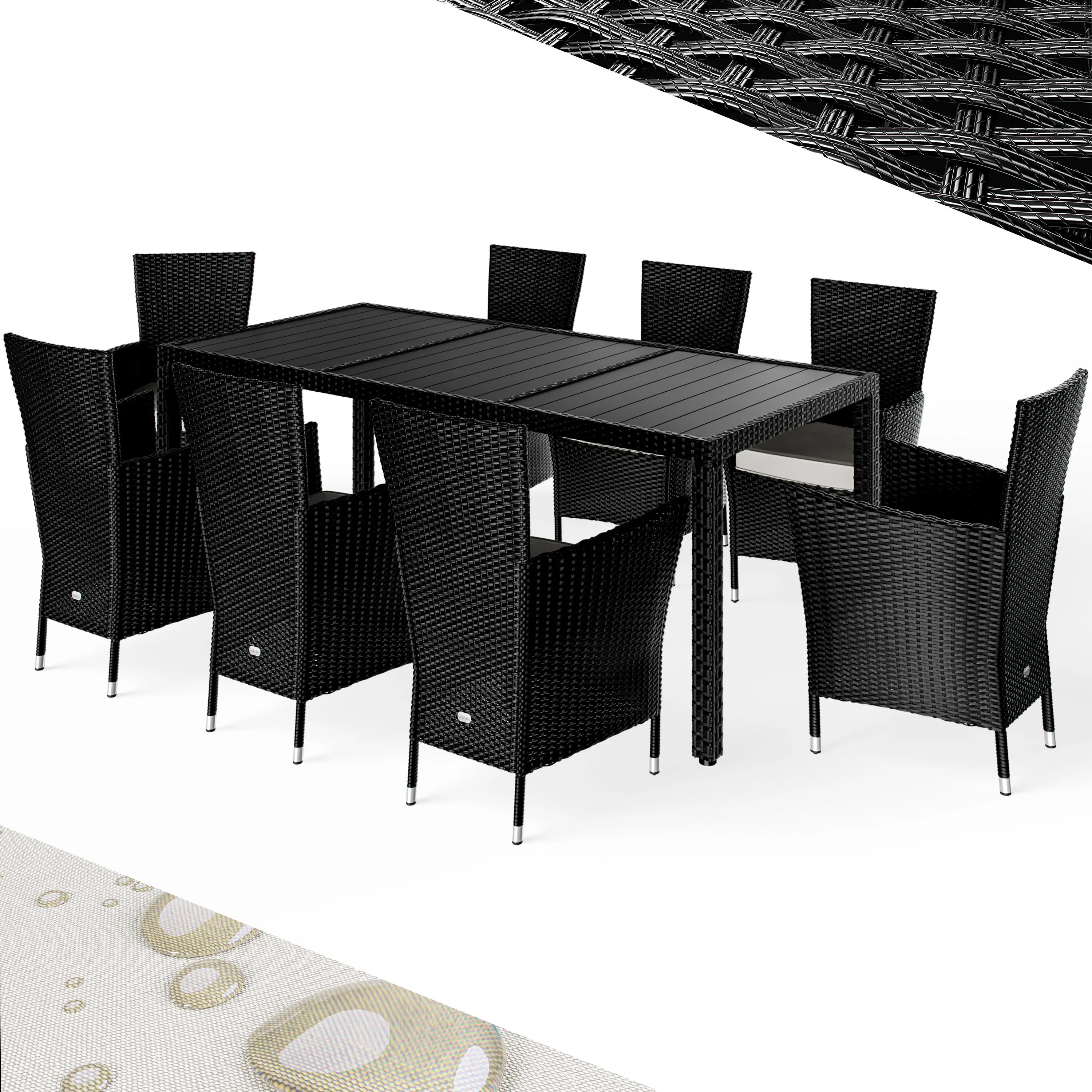 Polyrattan Garten-Sitzgruppe 9-tlg Schwarz-Creme Polyrattan Garten-Sitzgruppe 9-tlg Schwarz-Creme
