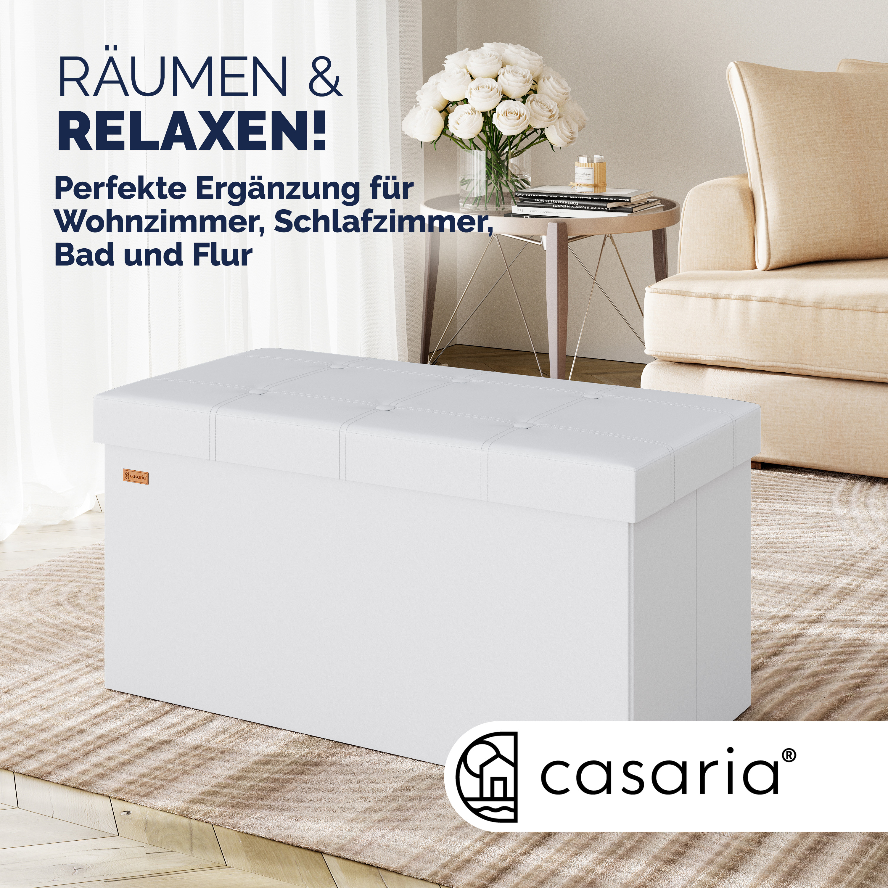 Sitzbank Weiß 80x40x40cm MDF faltbar – Bild 2