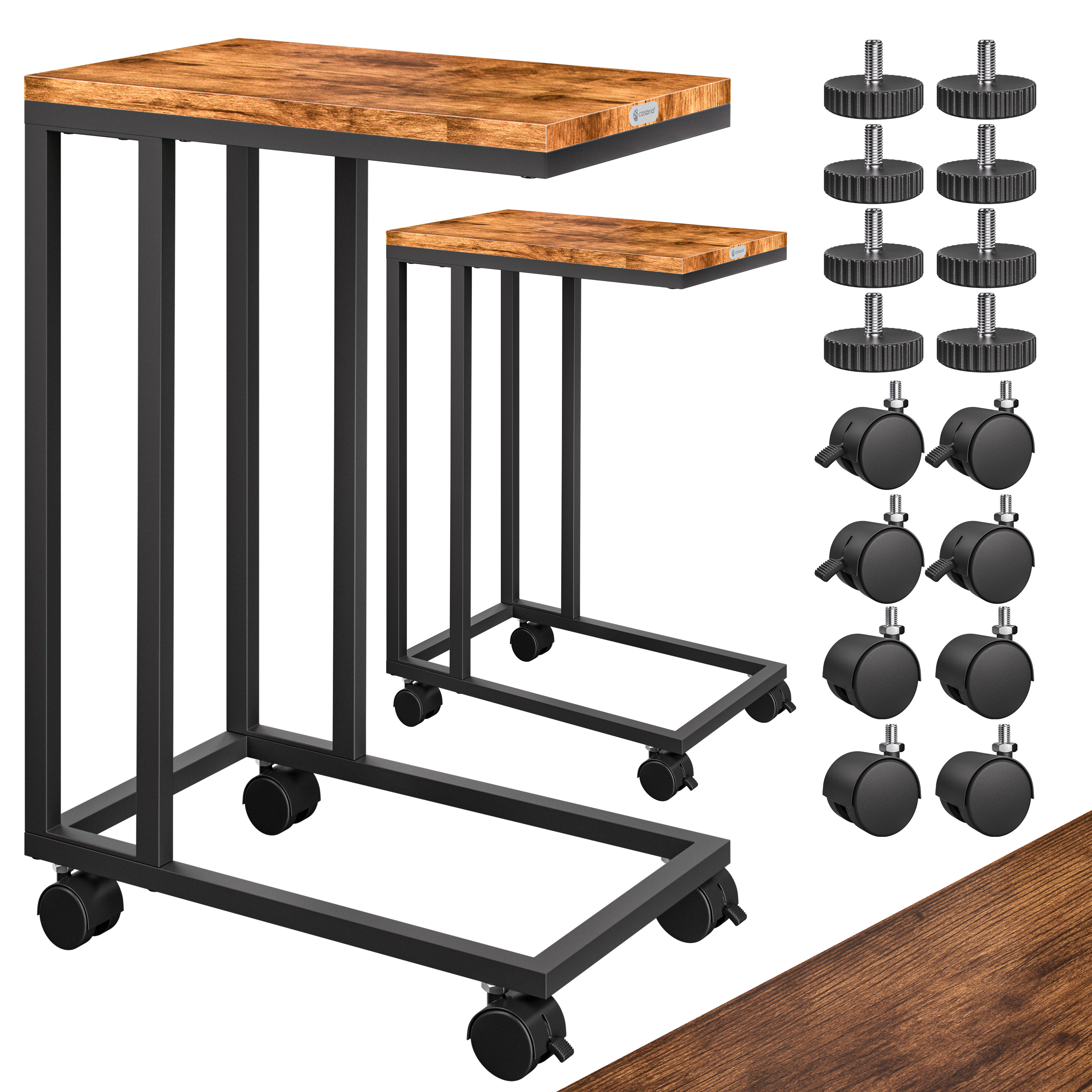 Beistelltisch Schwarz 2er-Set unterfahrbar 50x35x65/70cm mobil Rollen mit Bremse Beistelltisch Schwarz 2er-Set unterfahrbar 50x35x65/70cm mobil Rollen mit Bremse