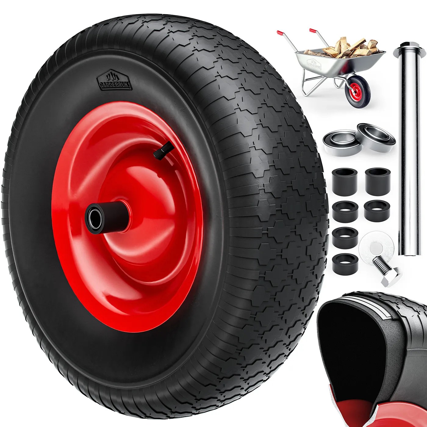 Schubkarrenrad Schwarz luftbereift mit Achse Schubkarrenrad Schwarz luftbereift mit Achse