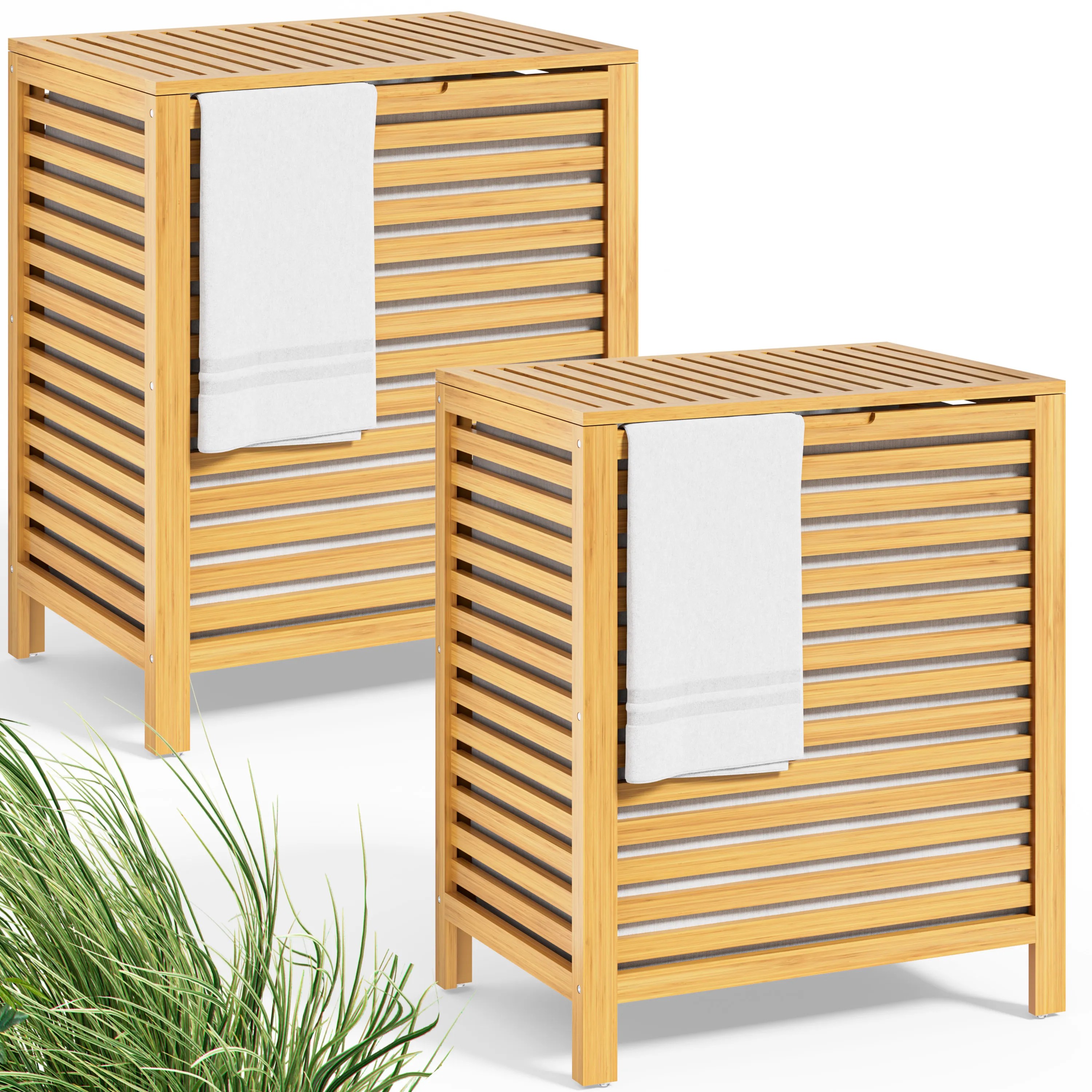 Wäschekorb Bambus 2er-Set 62L Wäschesack herausnehmbar Wäschekorb Bambus 2er-Set 62L Wäschesack herausnehmbar