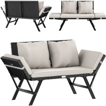 Polyrattan Gartenbank Schwarz/Creme 176x56x81cm Polyrattan Gartenbank Schwarz/Creme 176x56x81cm