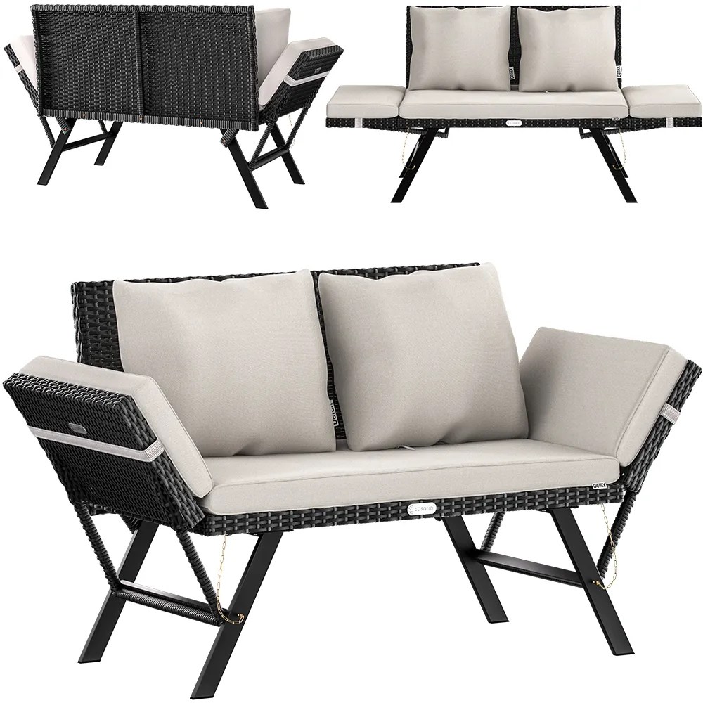 Polyrattan Gartenbank Schwarz/Creme 176x56x81cm Polyrattan Gartenbank Schwarz/Creme 176x56x81cm