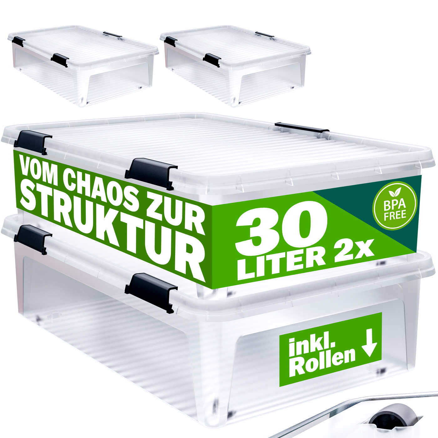 Aufbewahrungsbox 2er-Set Transparent 60x40x17cm 30L stapelbar – Bild 2