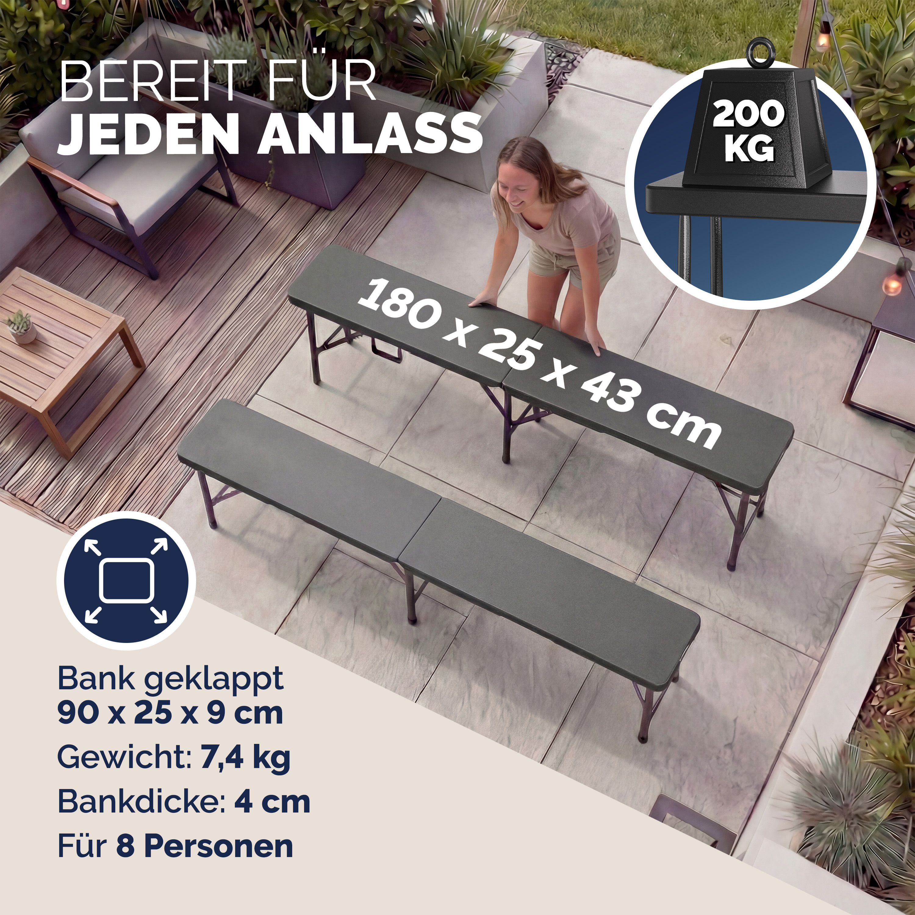 Bierbank 2er-Set Anthrazit Kunststoff 180cm – Bild 2