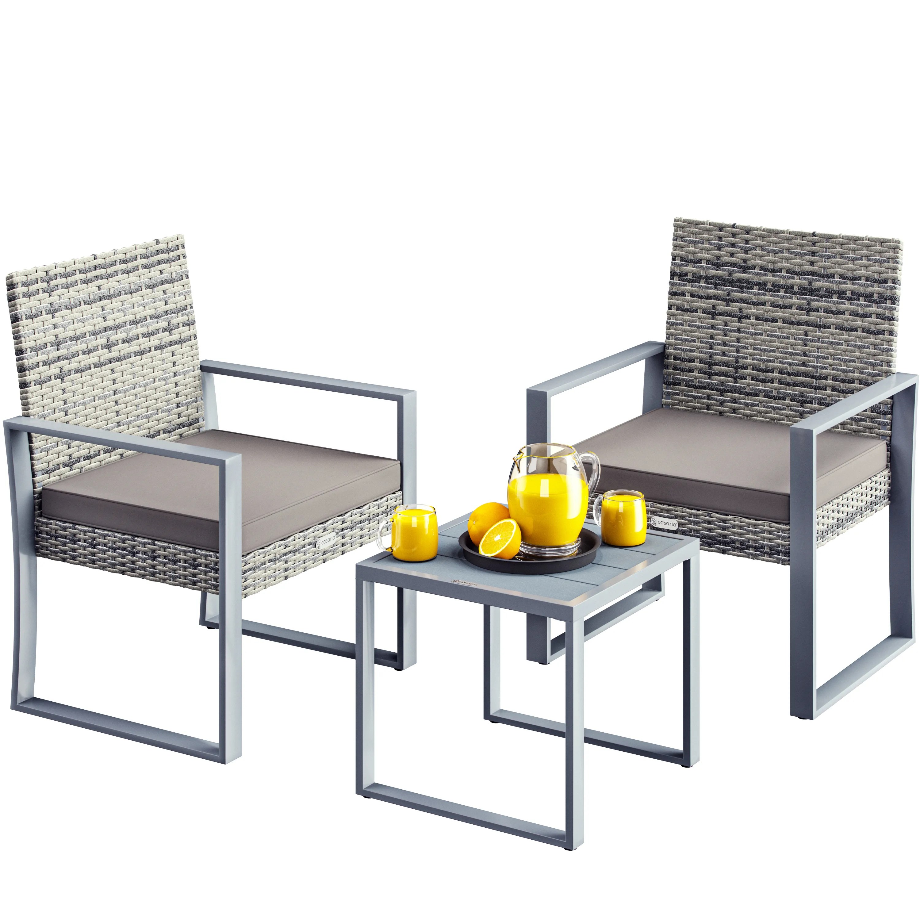 Polyrattan Gartensitzgruppe 3-tlg Grau WPC Polyrattan Gartensitzgruppe 3-tlg Grau WPC