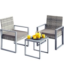 Polyrattan Gartensitzgruppe 3-tlg Grau WPC Polyrattan Gartensitzgruppe 3-tlg Grau WPC