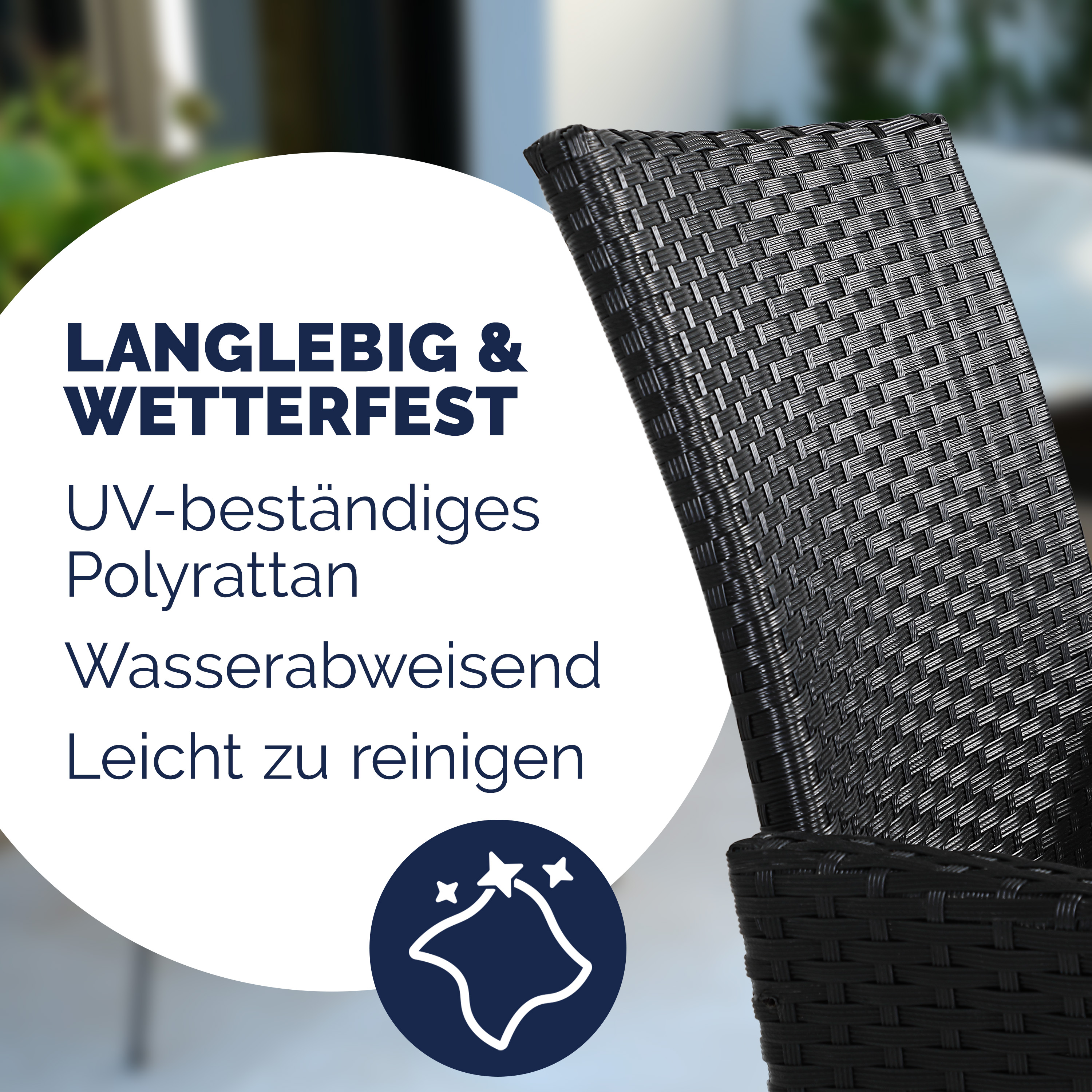 Polyrattan Kino Bank Schwarz 143x67x87cm – Bild 2