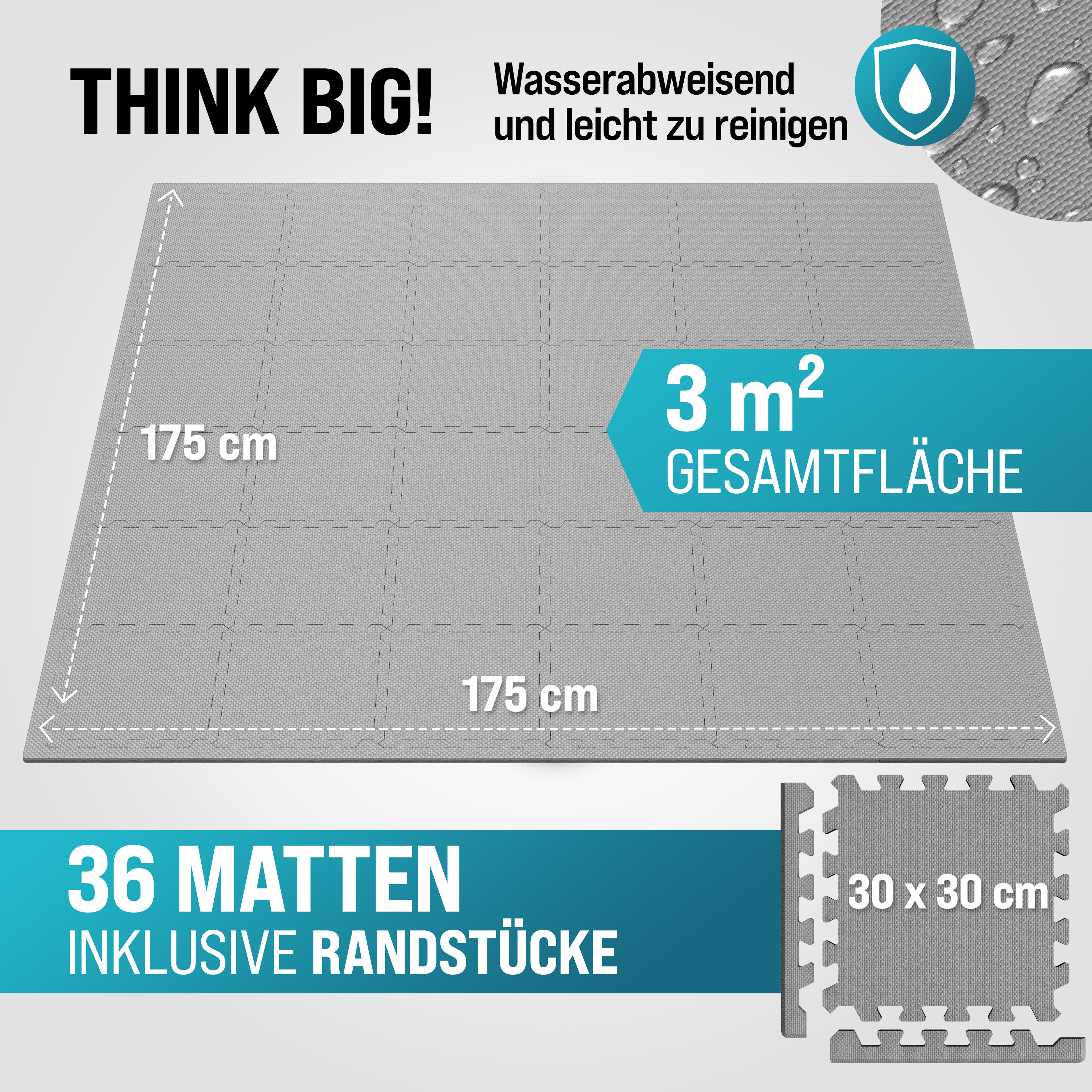 Bodenschutz-/Puzzlematten 36er-Set Grau 175x175x1cm – Bild 2