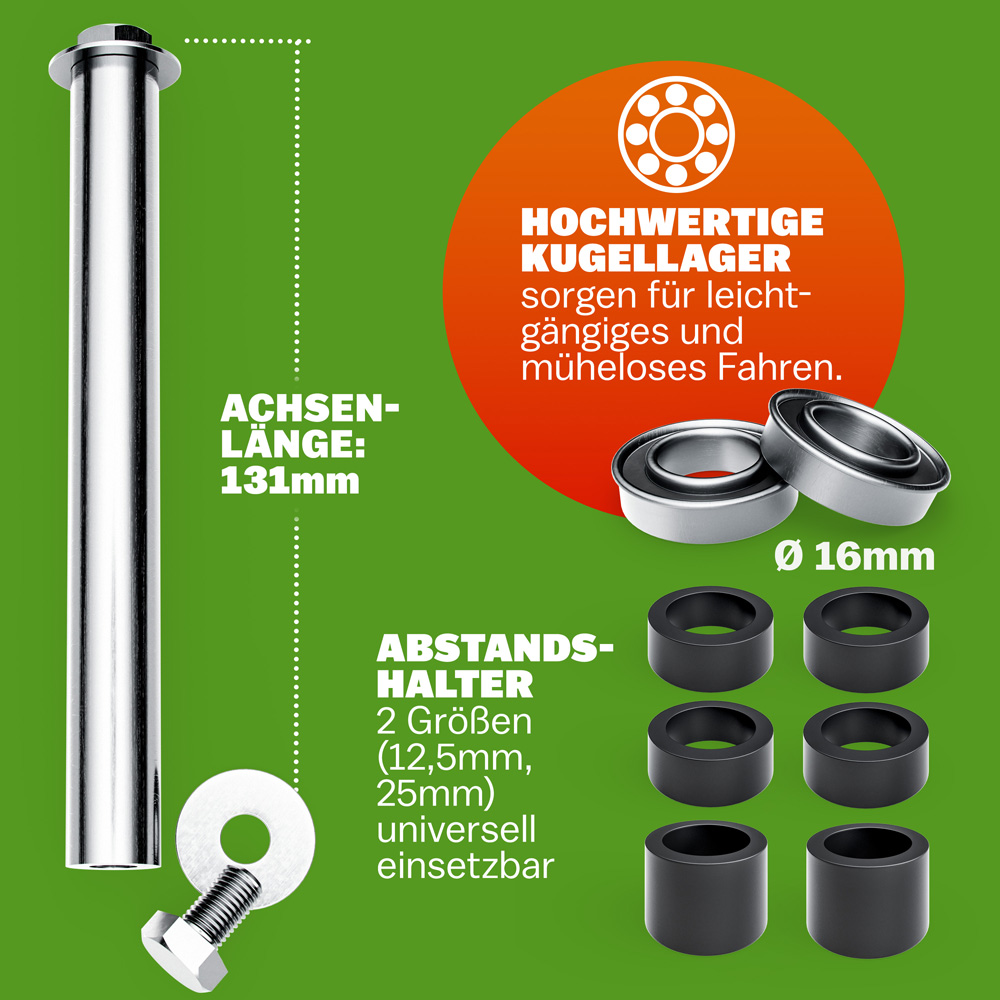 Schubkarrenrad Gelb pannensicher PU-Schaum 200kg Kugellager inkl Achse – Bild 2