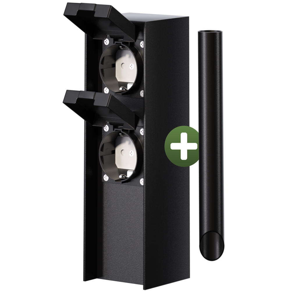 Gartensteckdose Schwarz 2er-Stecker 23x7x7cm Gartensteckdose Schwarz 2er-Stecker 23x7x7cm