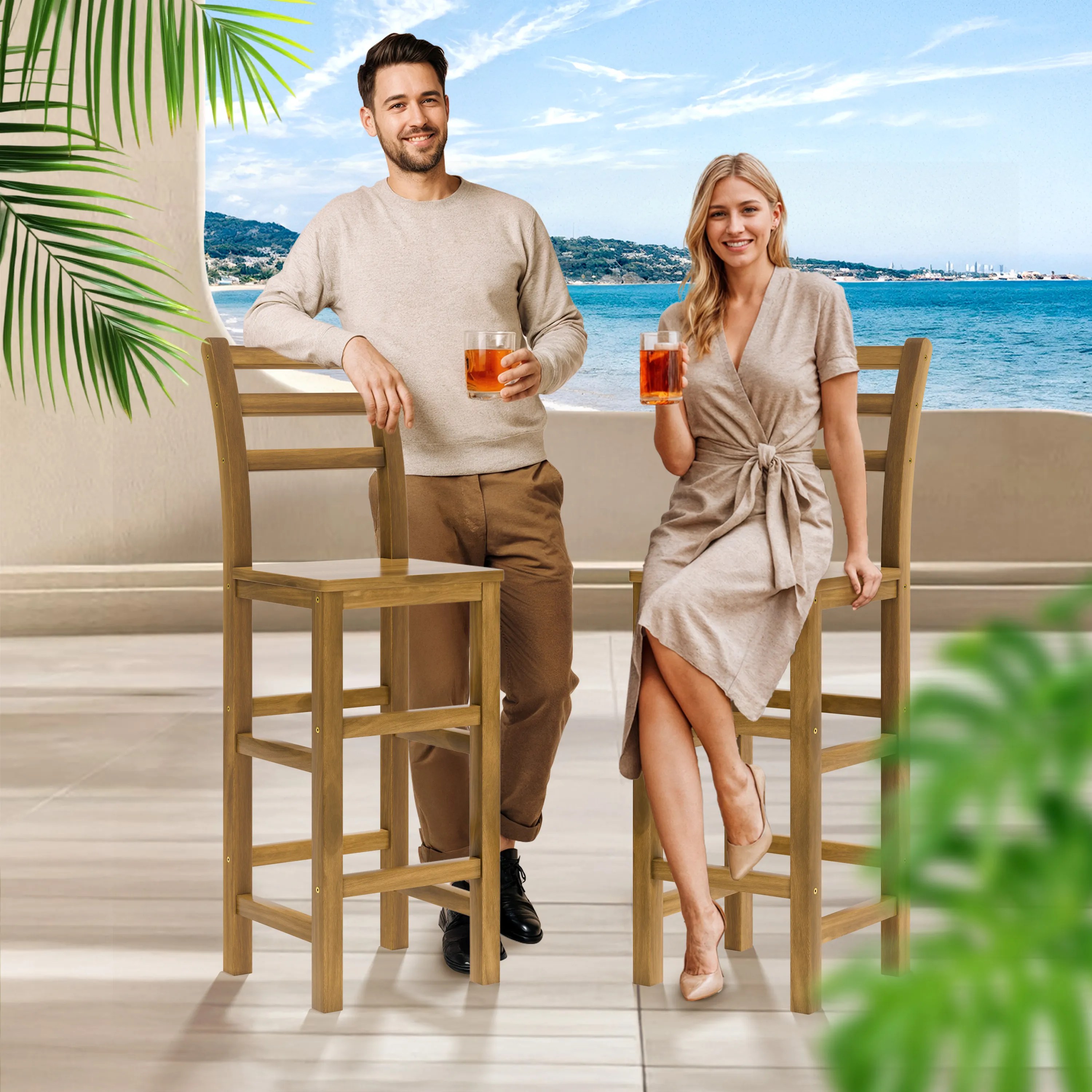 Barhocker 2er-Set Akazien-Holz Barhocker 2er-Set Akazien-Holz