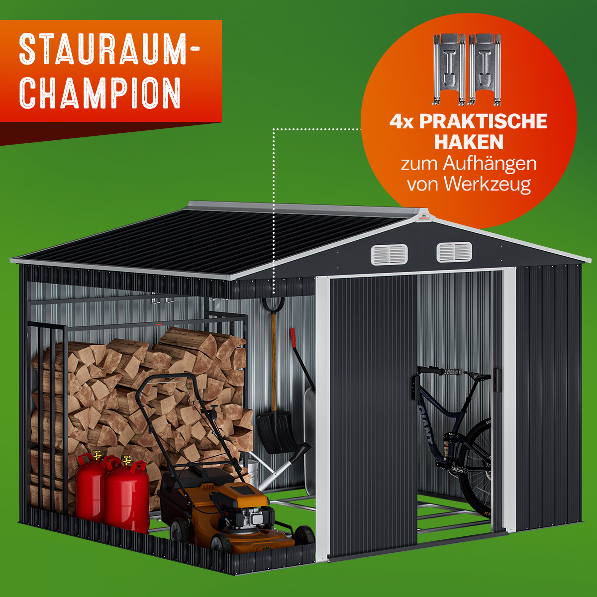 Geräteschuppen Anthrazit Metall 260x205x180cm – Bild 2
