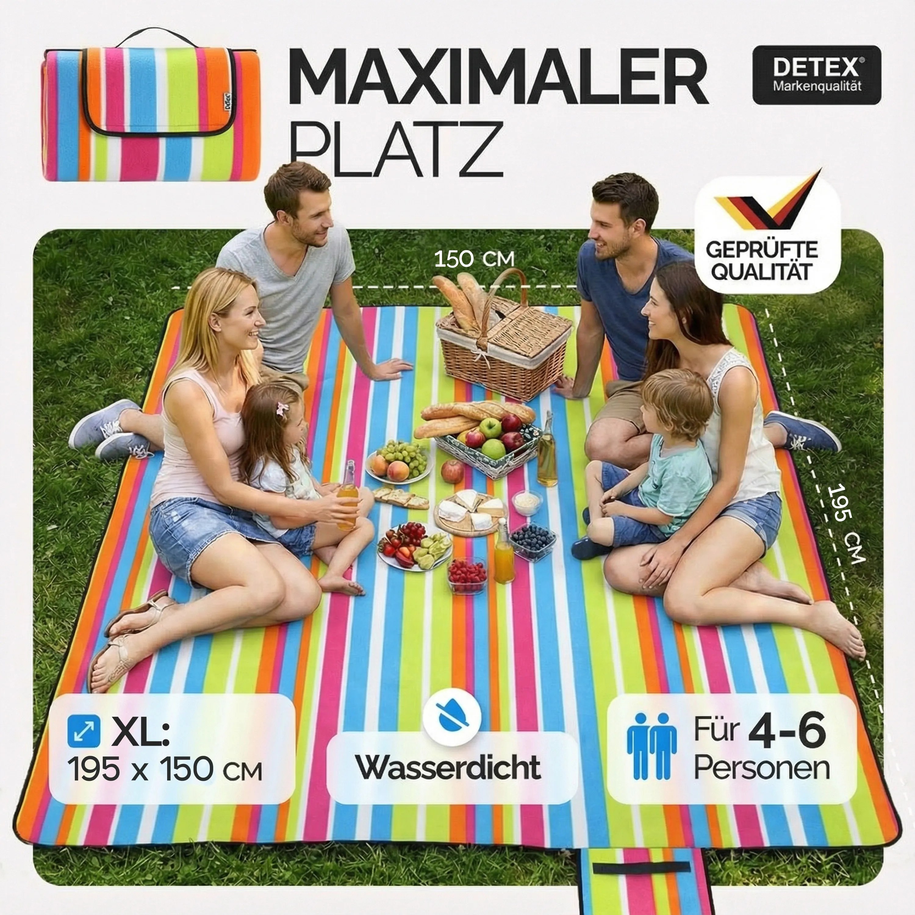 Picknickdecke Bunt 1,95x1,5m – Bild 2