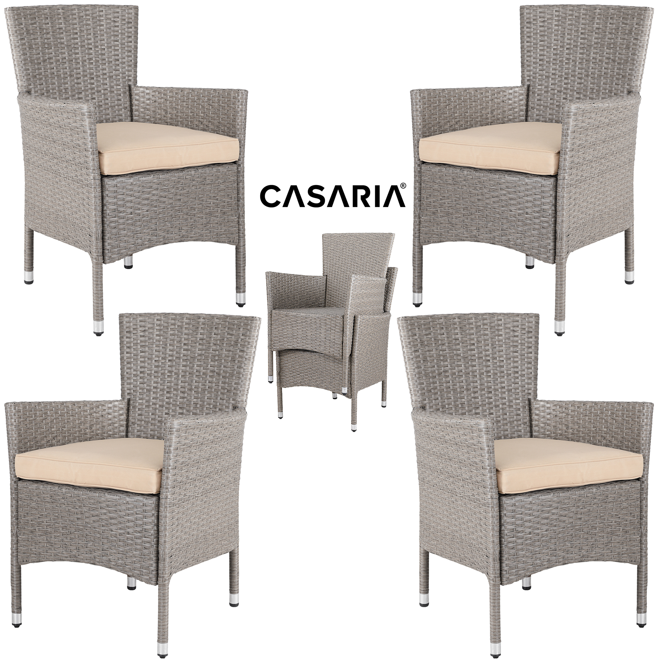 Polyrattan Gartenstuhl 4er-Set Creme/Beige stapelbar – Bild 2