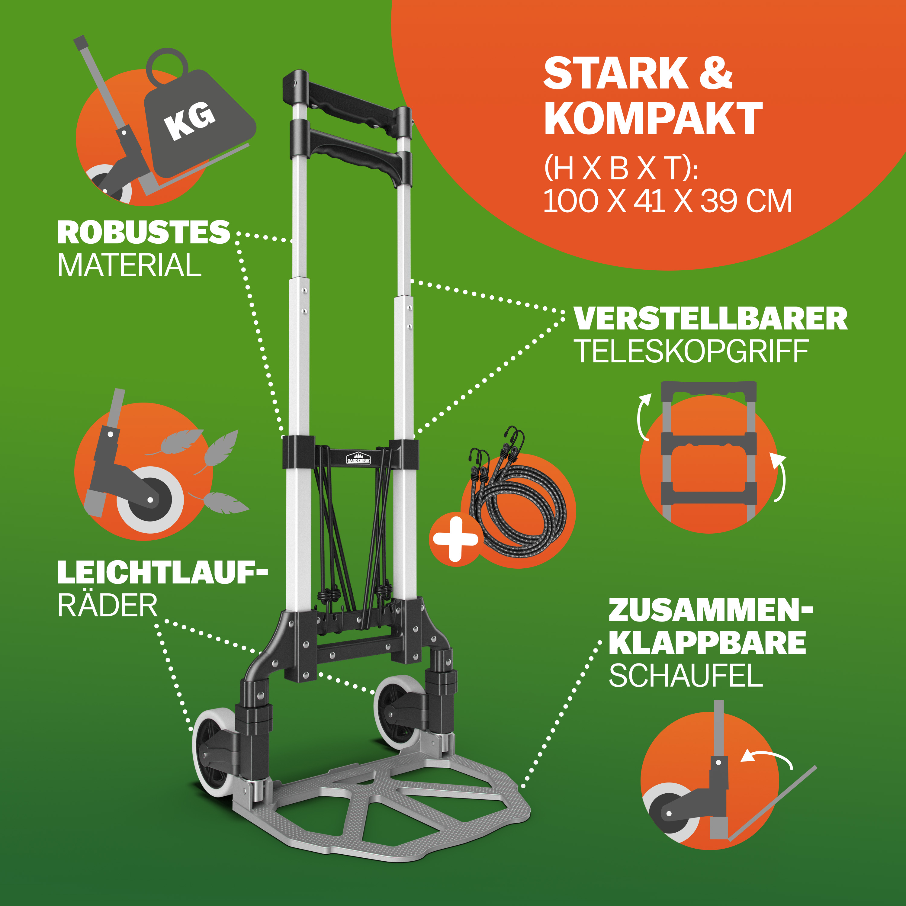 Sackkarre Silber/Schwarz Aluminium 80kg höhenverstellbar – Bild 2