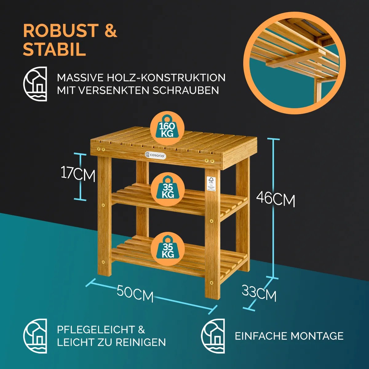 Schuhregal 2in1 Akazienholz FSC®-zertifiziert 50x33x46cm – Bild 2