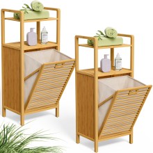 Badregal Wäschekorb 2er-Set Bambus 43L Wäschesack herausnehmbar Badregal Wäschekorb 2er-Set Bambus 43L Wäschesack herausnehmbar