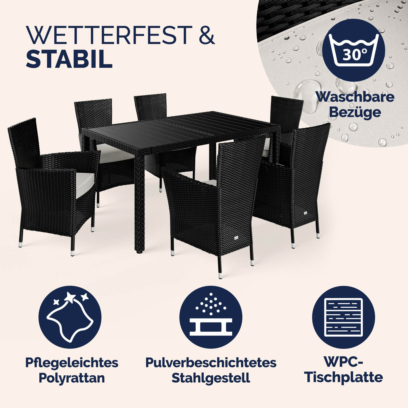 Sitzgruppe Polyrattan 7-tlg Schwarz WPC – Bild 2