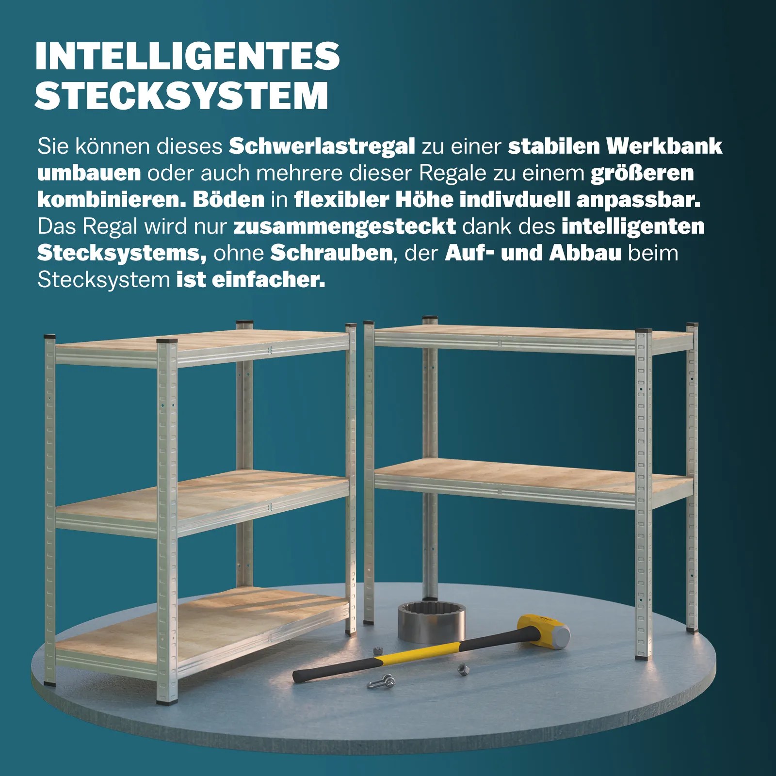 Schwerlastregal 2er-Set 160x90x40cm verzinkt 700kg – Bild 2