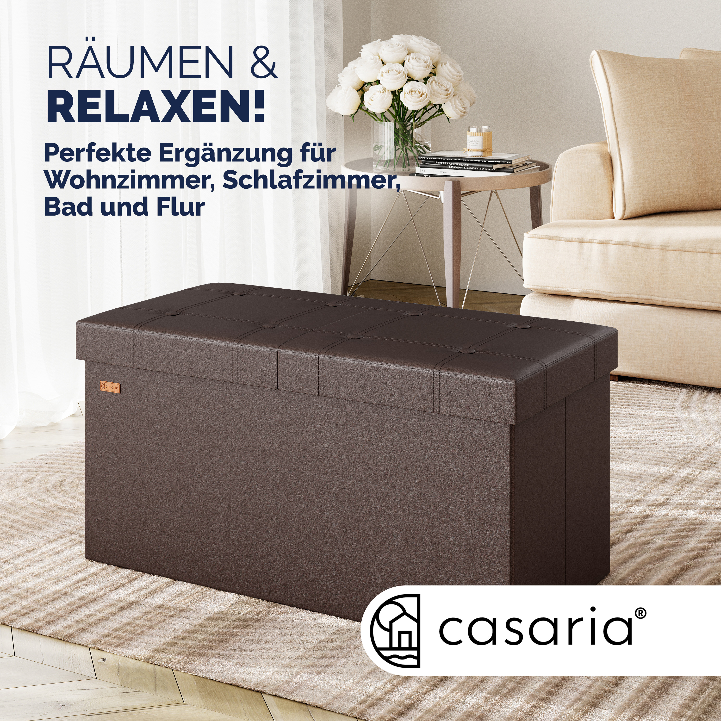 Sitzbank Braun 80x40x40cm mit Stauraum faltbar – Bild 2