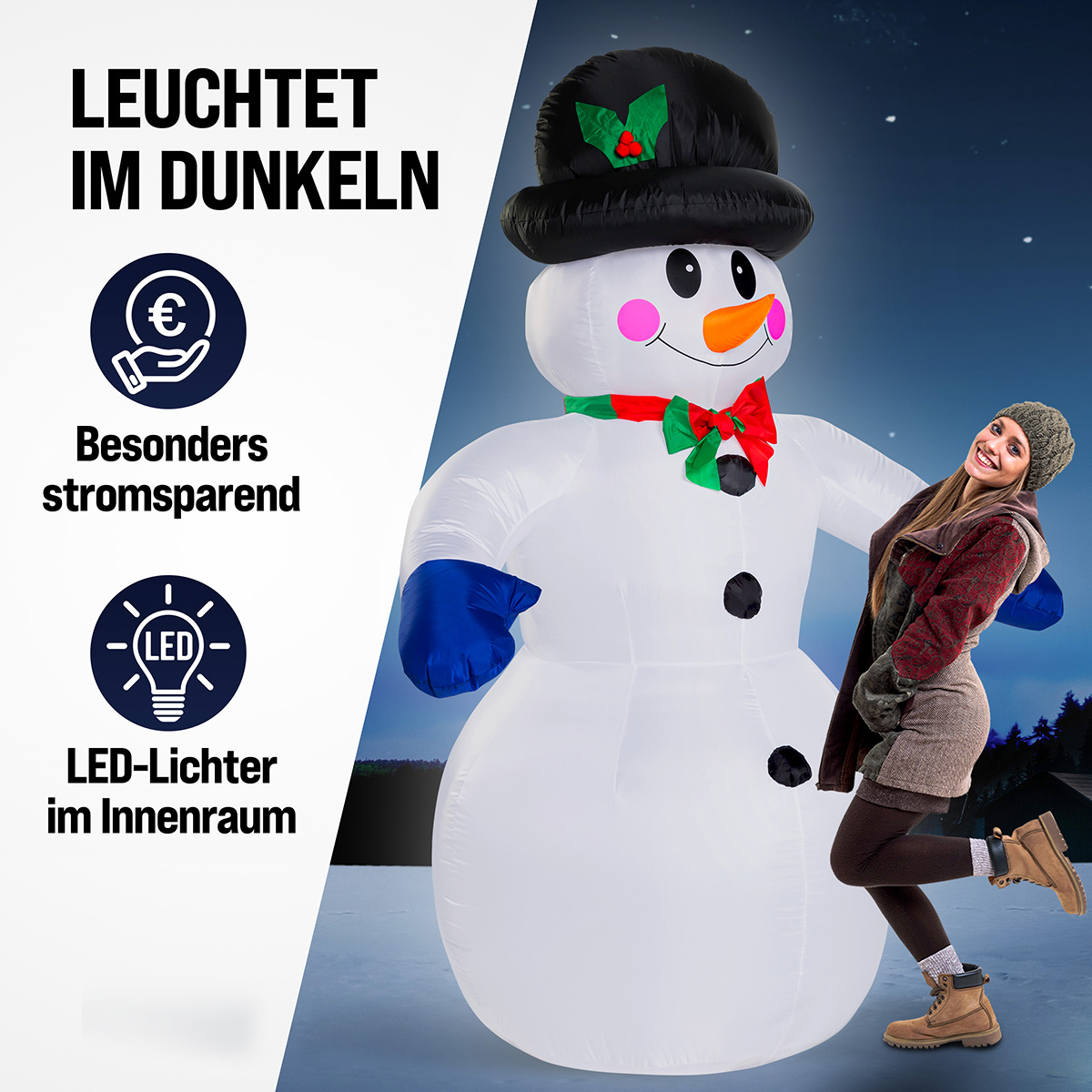 Aufblasbare Weihnachtsdeko Schneemann mit 20 LEDs – Bild 2