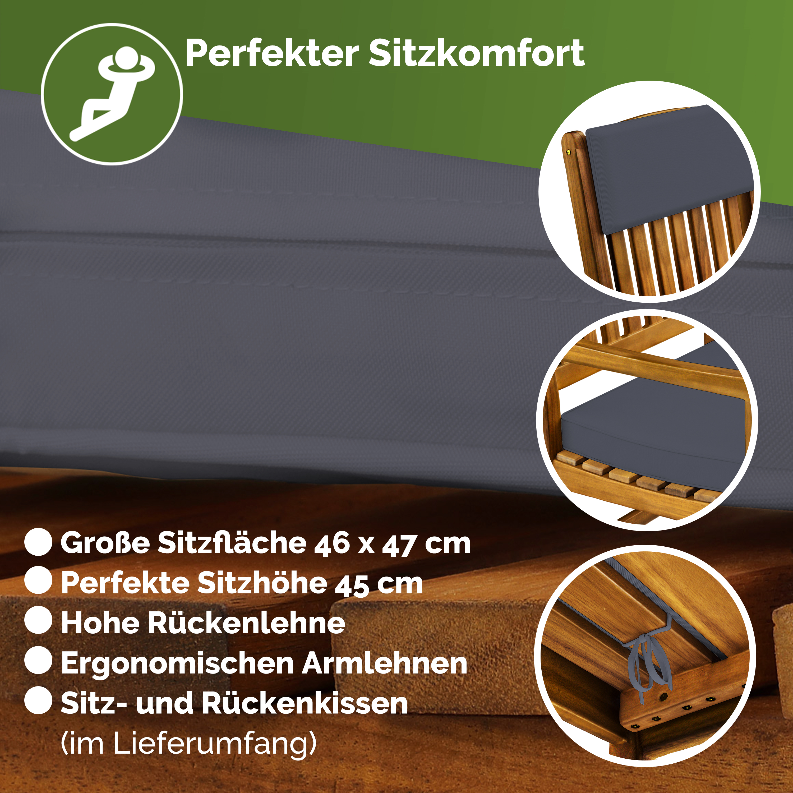 Schaukelstuhl Akazienholz 107x54x77cm – Bild 2