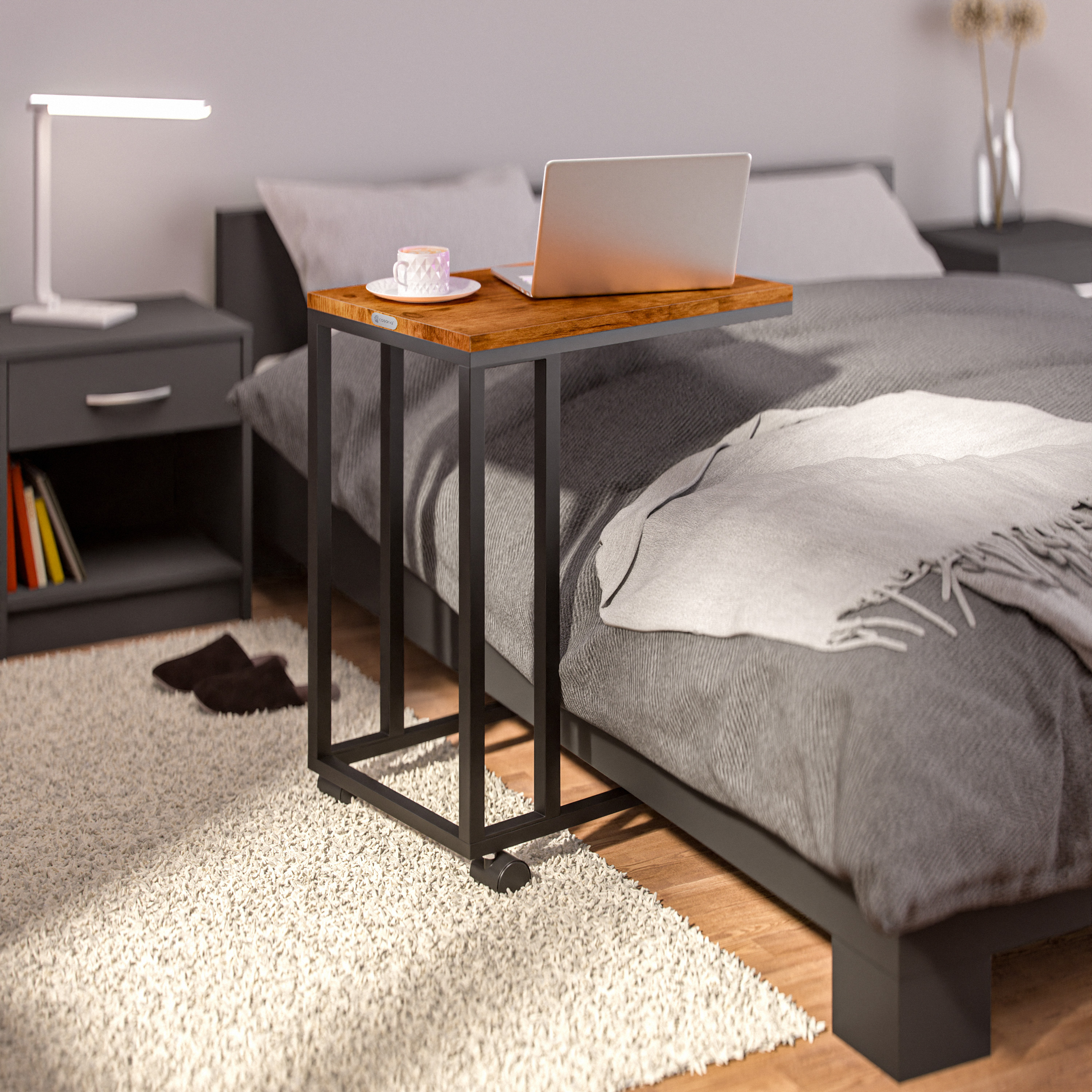 Beistelltisch Schwarz 2er-Set unterfahrbar 50x35x65/70cm mobil Rollen mit Bremse – Bild 2