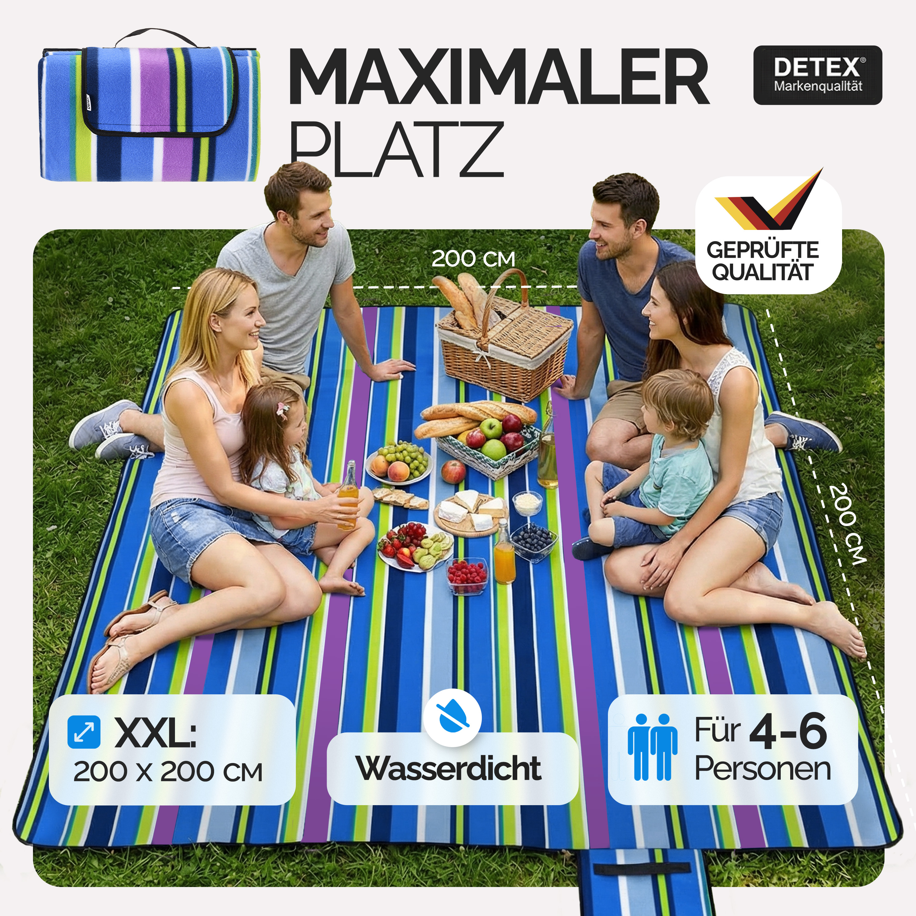 Picknickdecke Streifen 2x2m – Bild 2