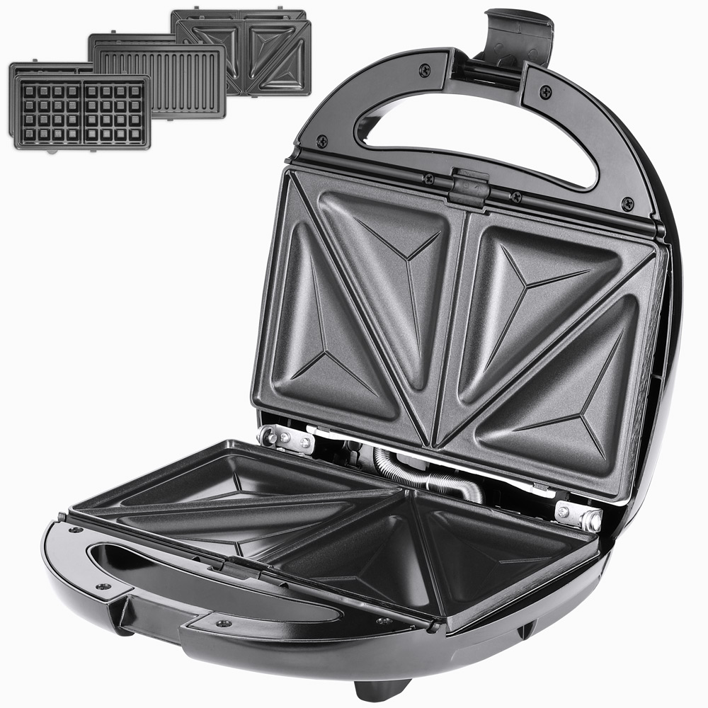 Sandwichmaker 3in1 Schwarz/Silber 800W 23x22x10cm – Bild 2