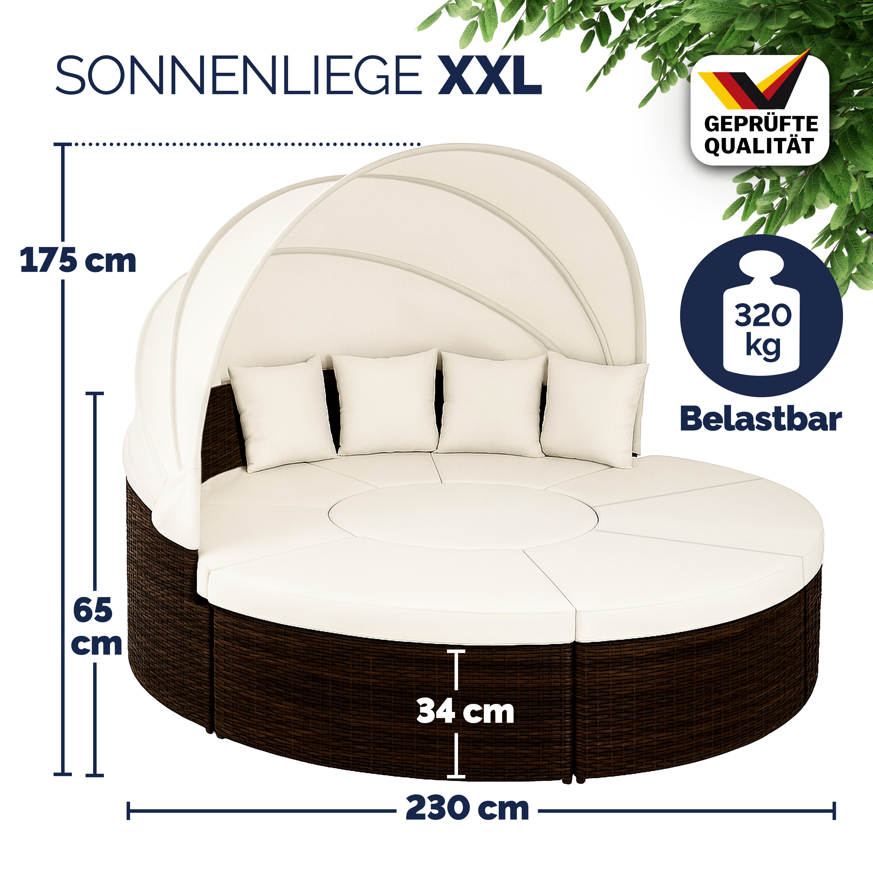 Polyrattan Sonneninsel Braun/Creme Ø230cm – Bild 2